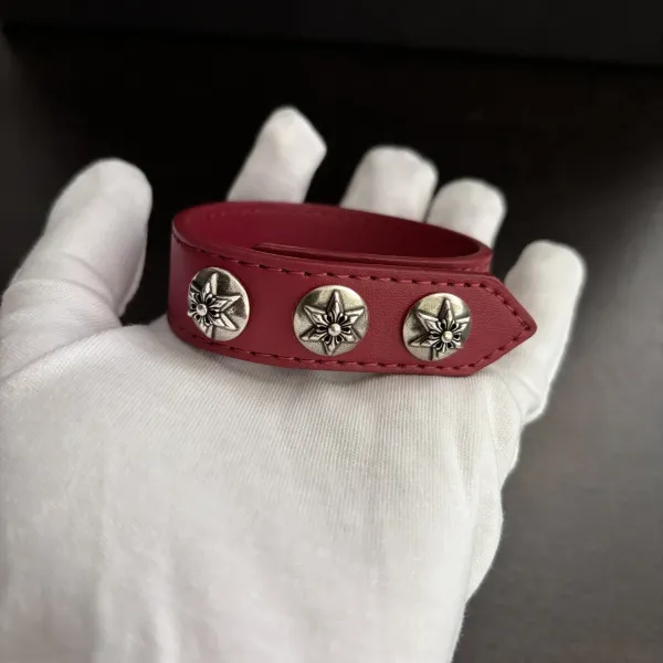 Chrome Hearts White Leather Cuff Bracelet with Signature Studs Jewelry - 7