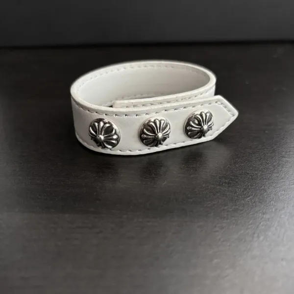 Chrome Hearts White Leather Cuff Bracelet with Signature Studs Jewelry - 10