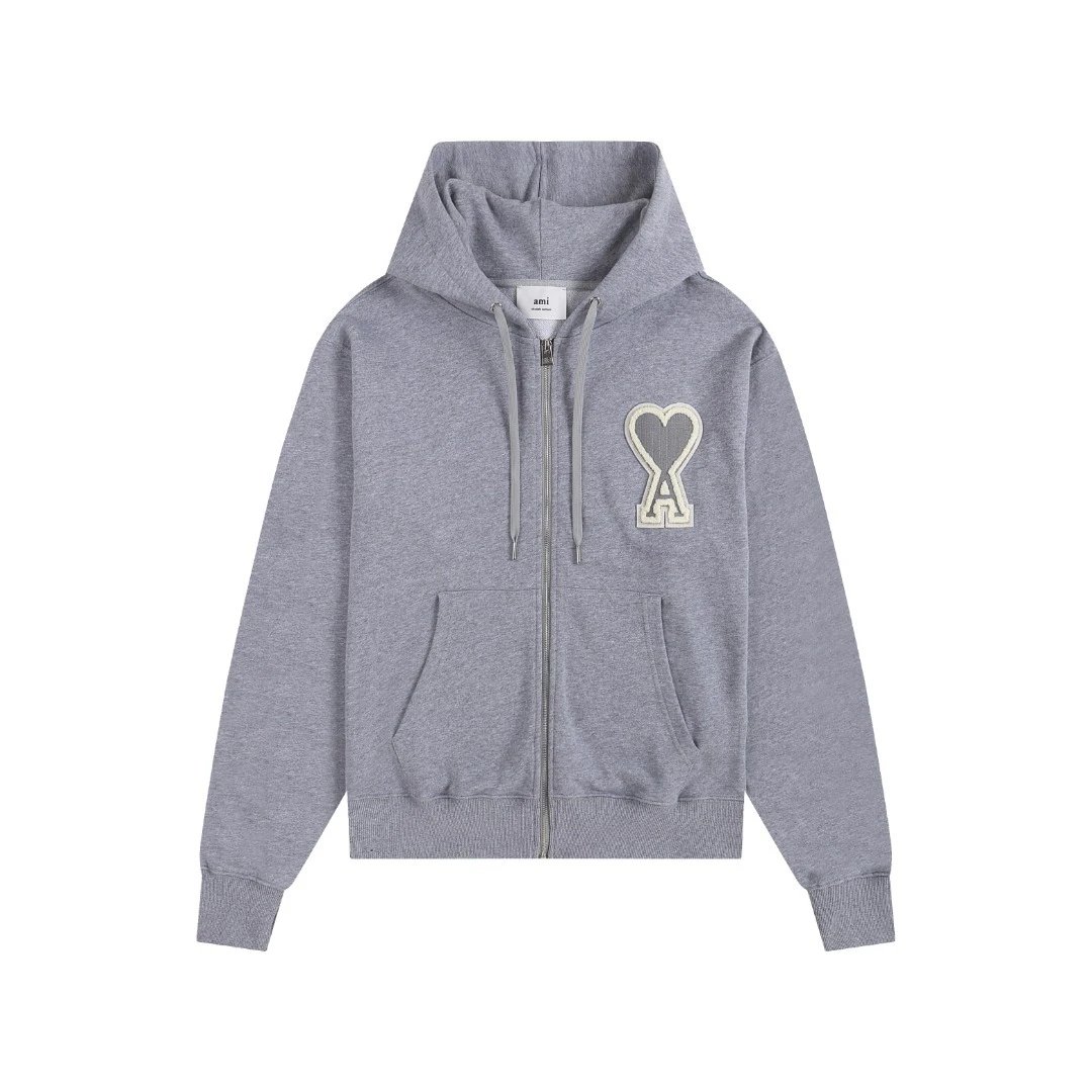 404 Grey [Large heart-shaped zipper cardigan]
