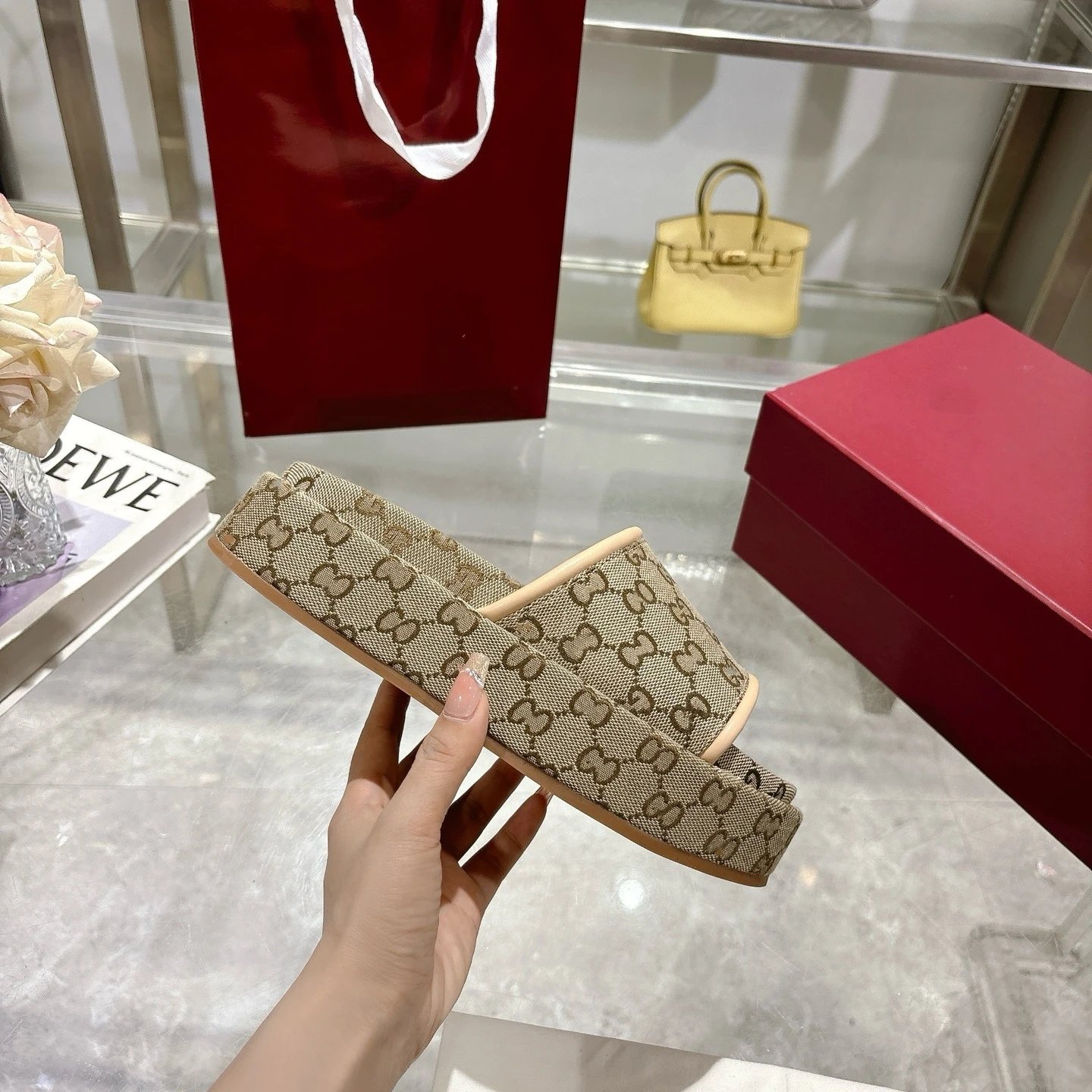 Unbranded Slippers Platform monogram slides — Khaki