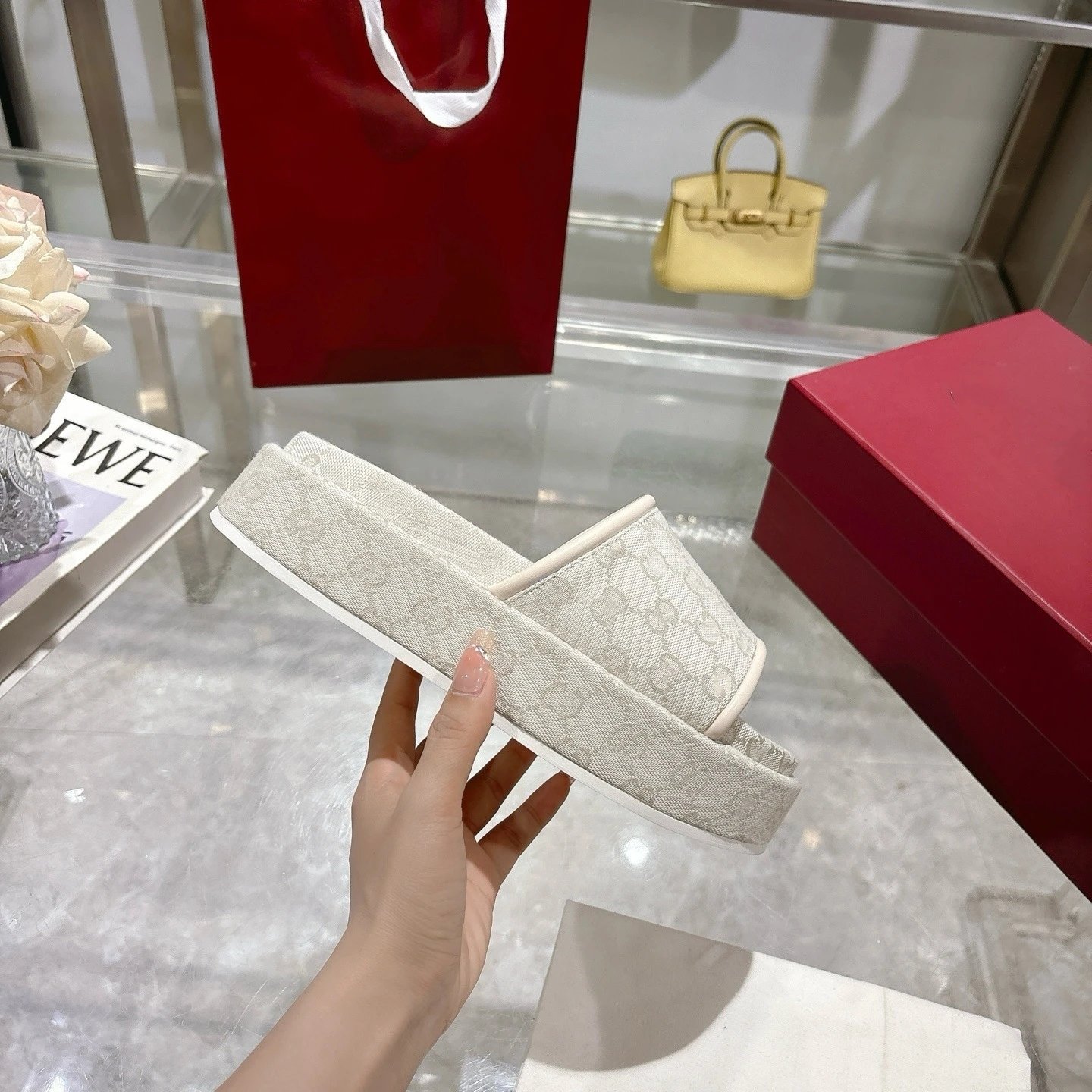 Unbranded Slippers Platform monogram slides — Apricot white
