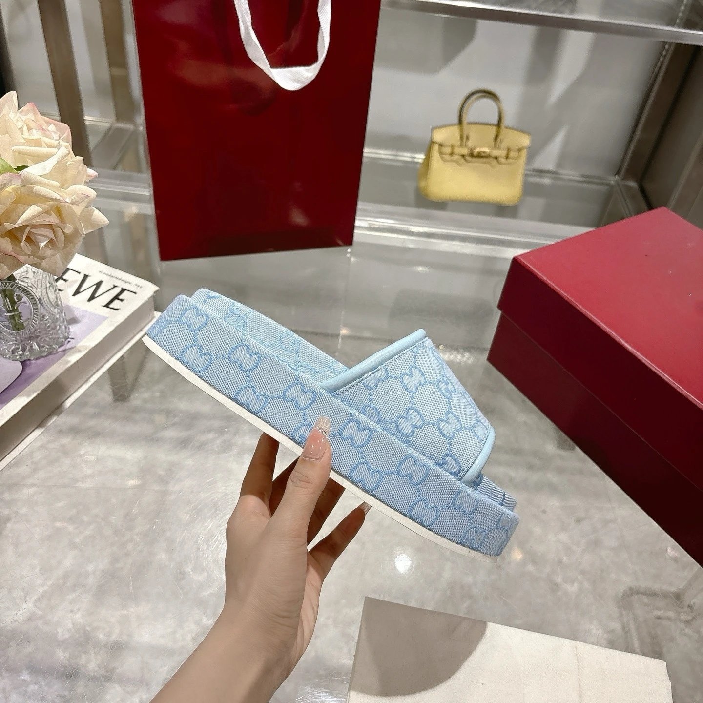 Unbranded Slippers Platform monogram slides — Sky blue
