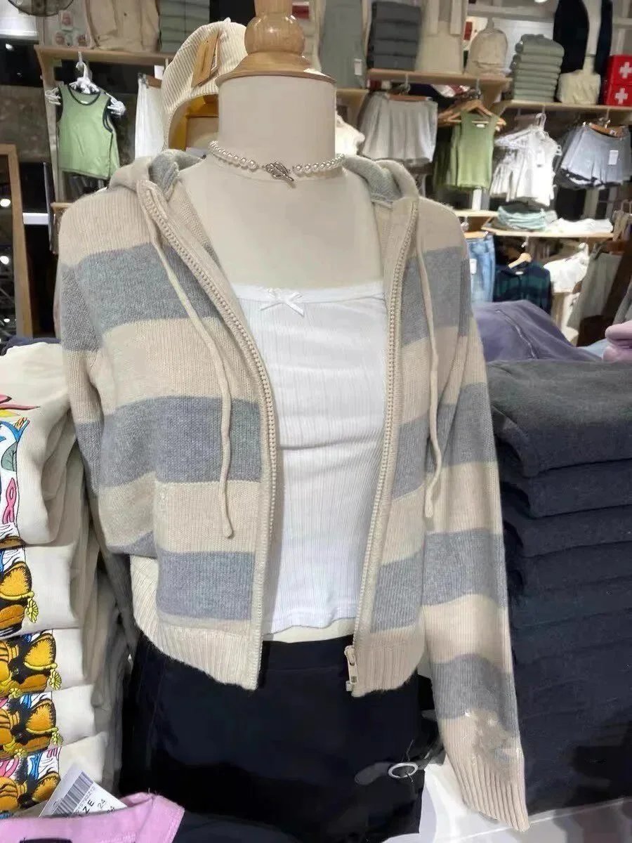 Brandy Melville striped hoodie zip up