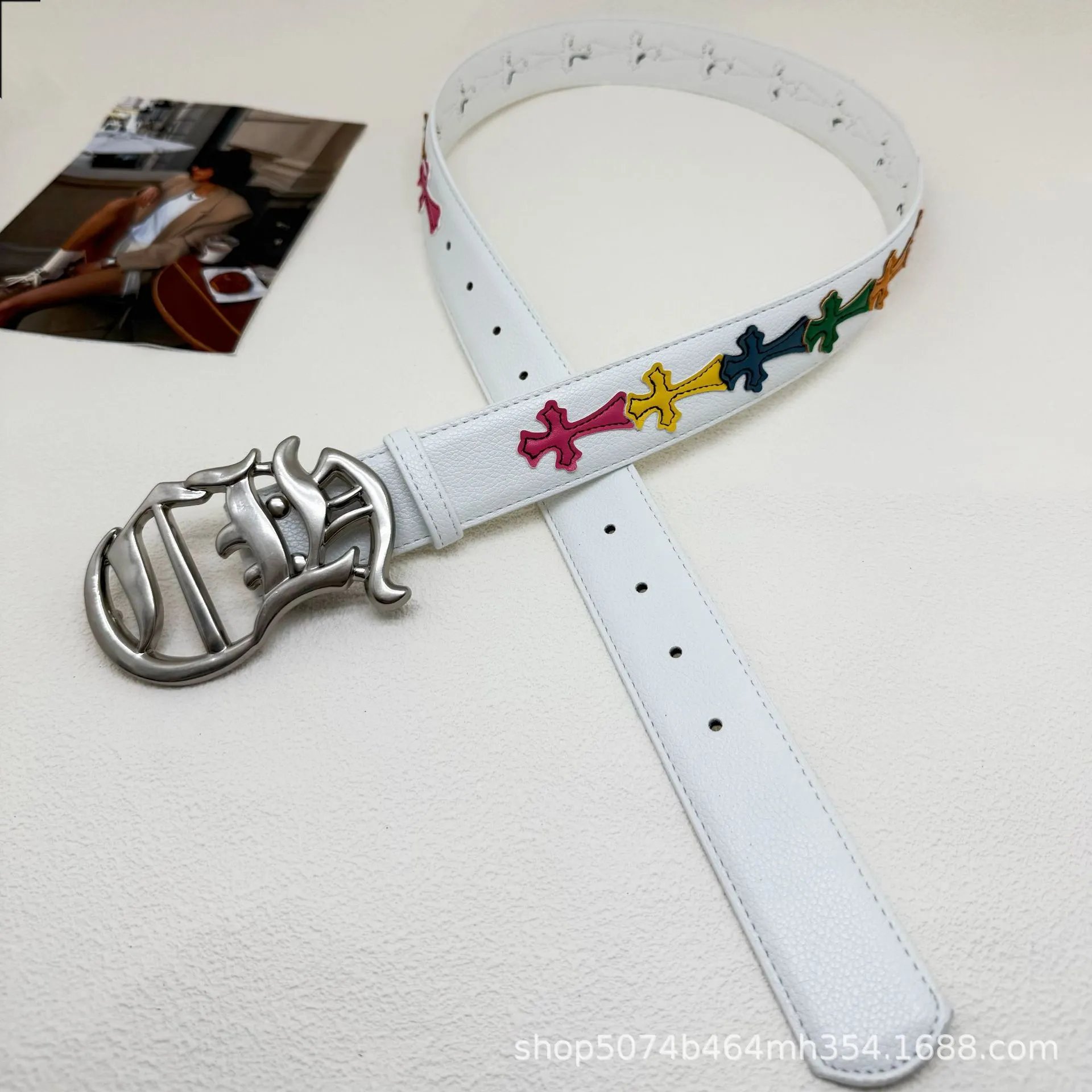 Unbranded Belts Embossed Cross Motif with Decorative Metal Buckle — 29