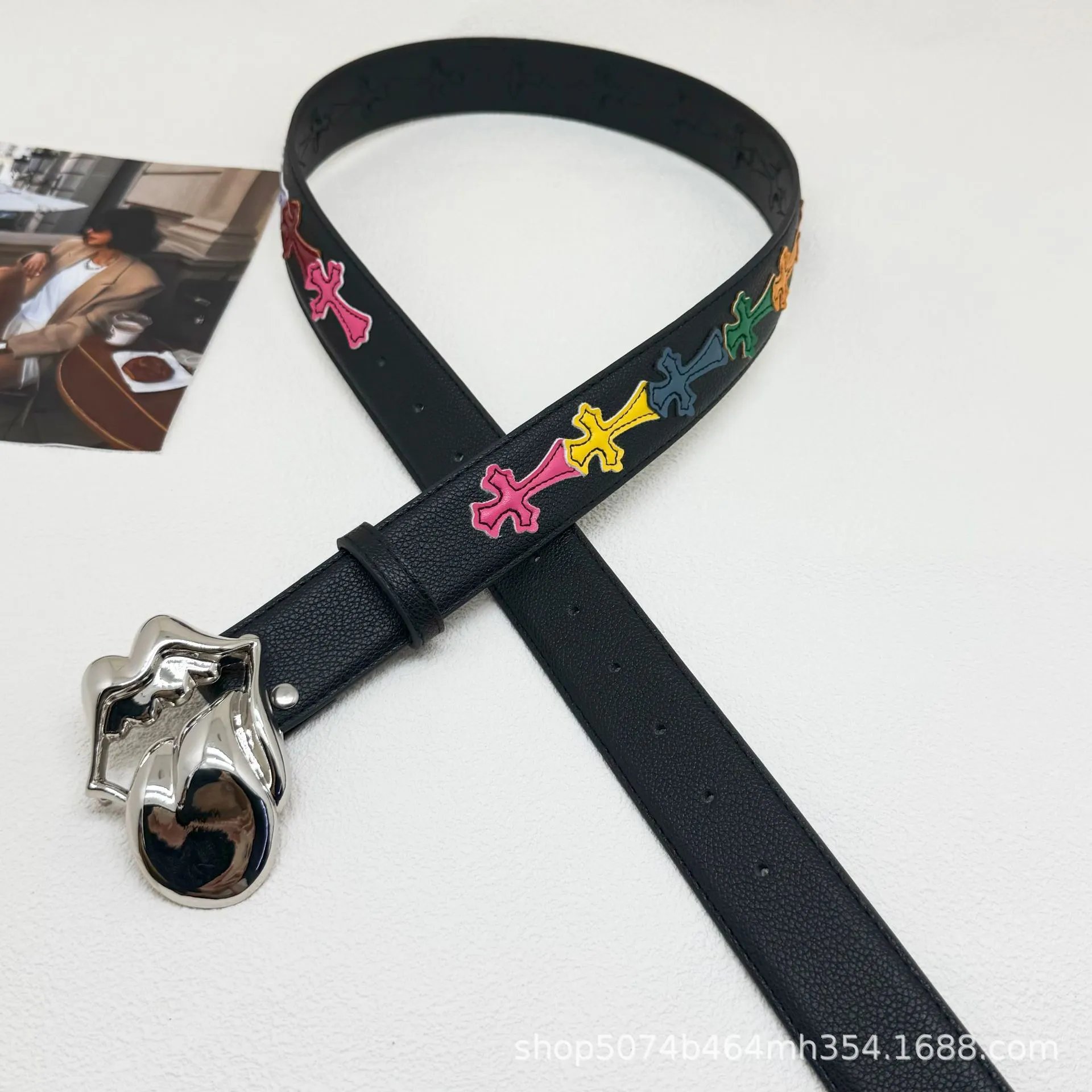 Unbranded Belts Embossed Cross Motif with Decorative Metal Buckle — 32