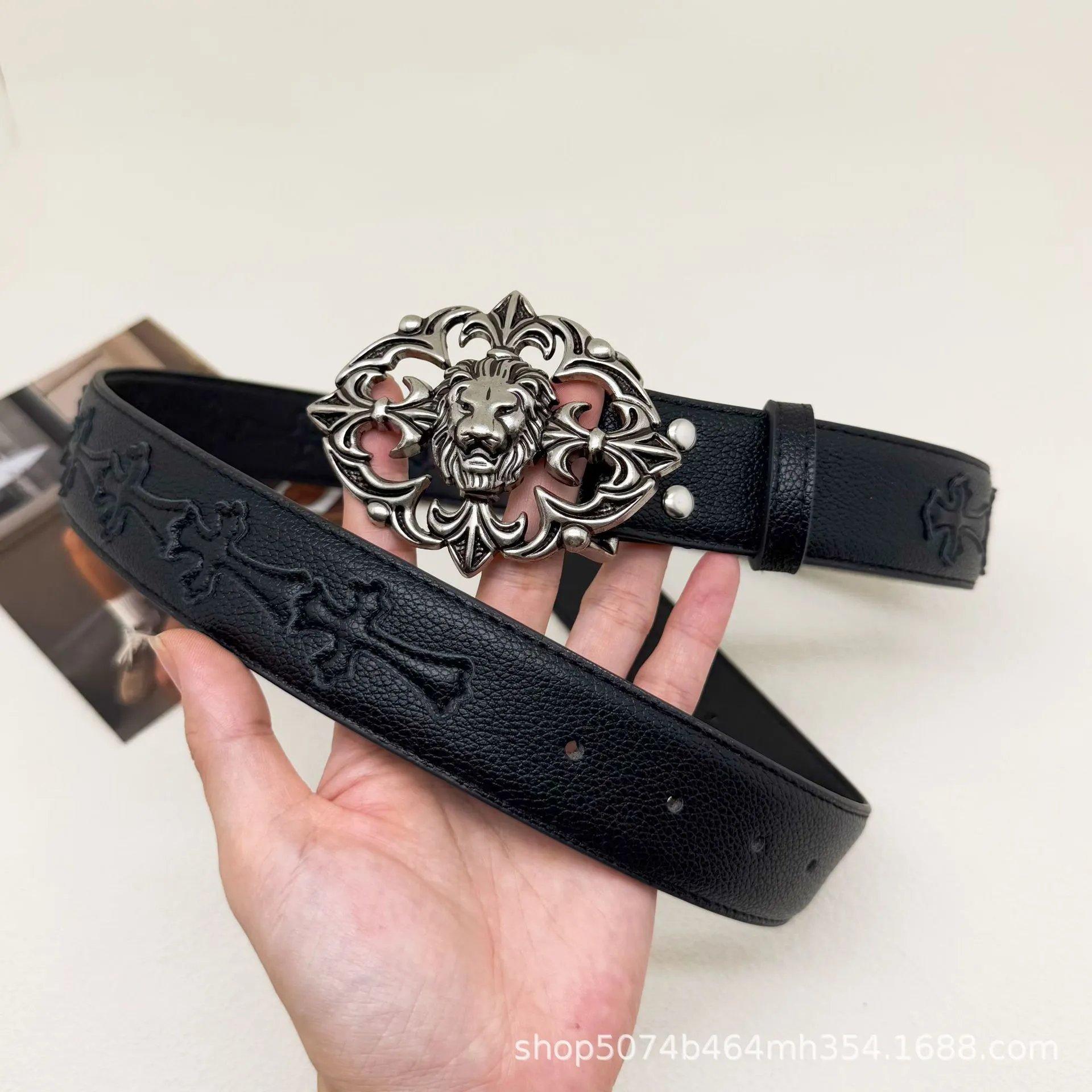 Unbranded Belts Embossed Cross Motif with Decorative Metal Buckle — 3