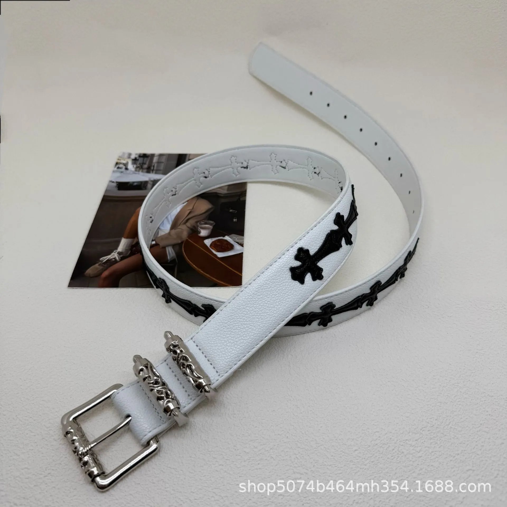 Unbranded Belts Embossed Cross Motif with Decorative Metal Buckle — 40