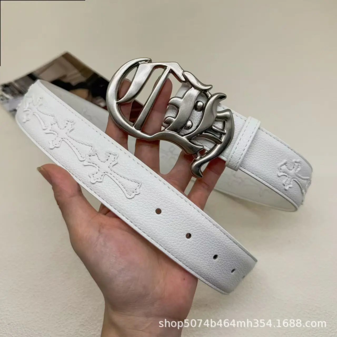 Unbranded Belts Embossed Cross Motif with Decorative Metal Buckle — 13