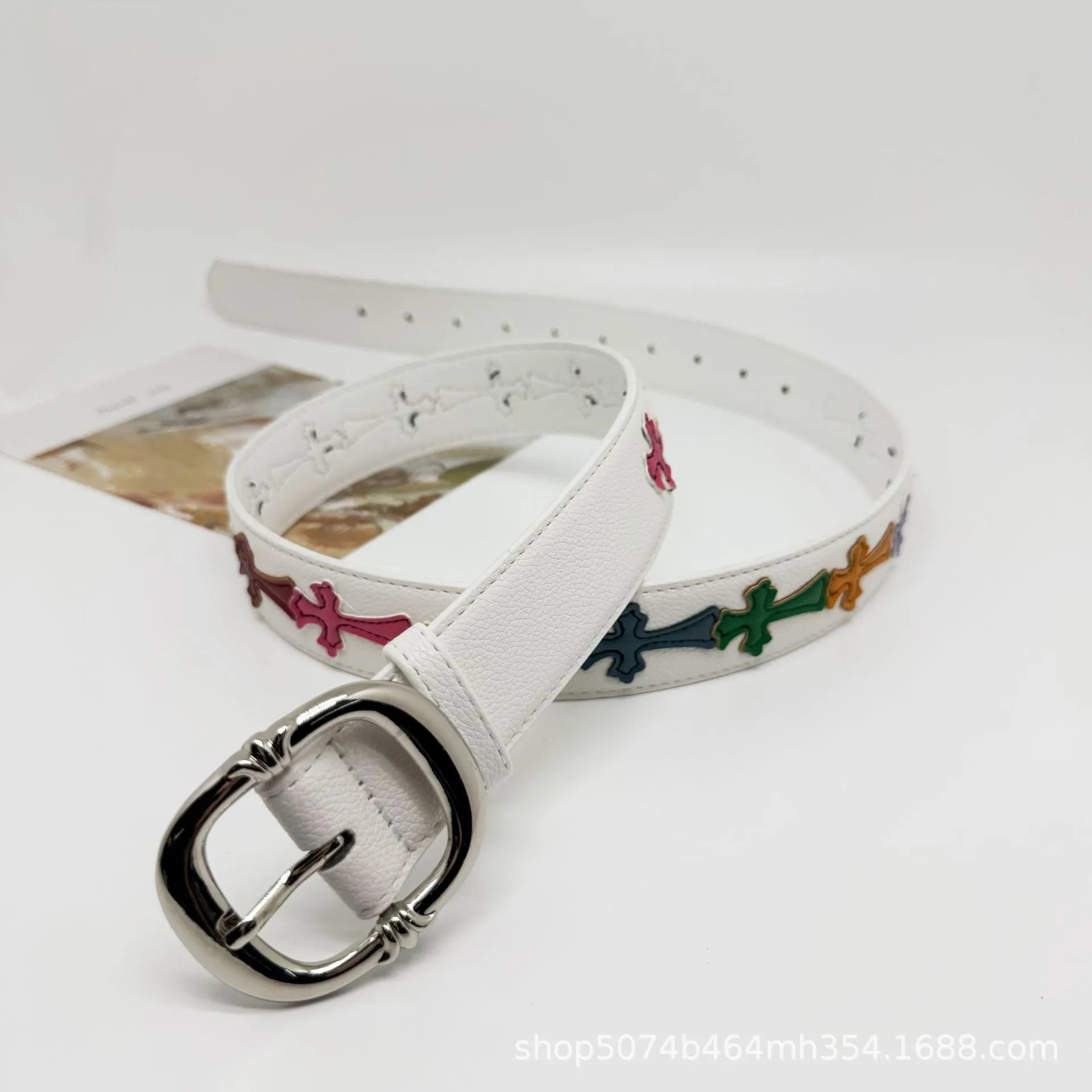 Unbranded Belts Embossed Cross Motif with Decorative Metal Buckle — 30
