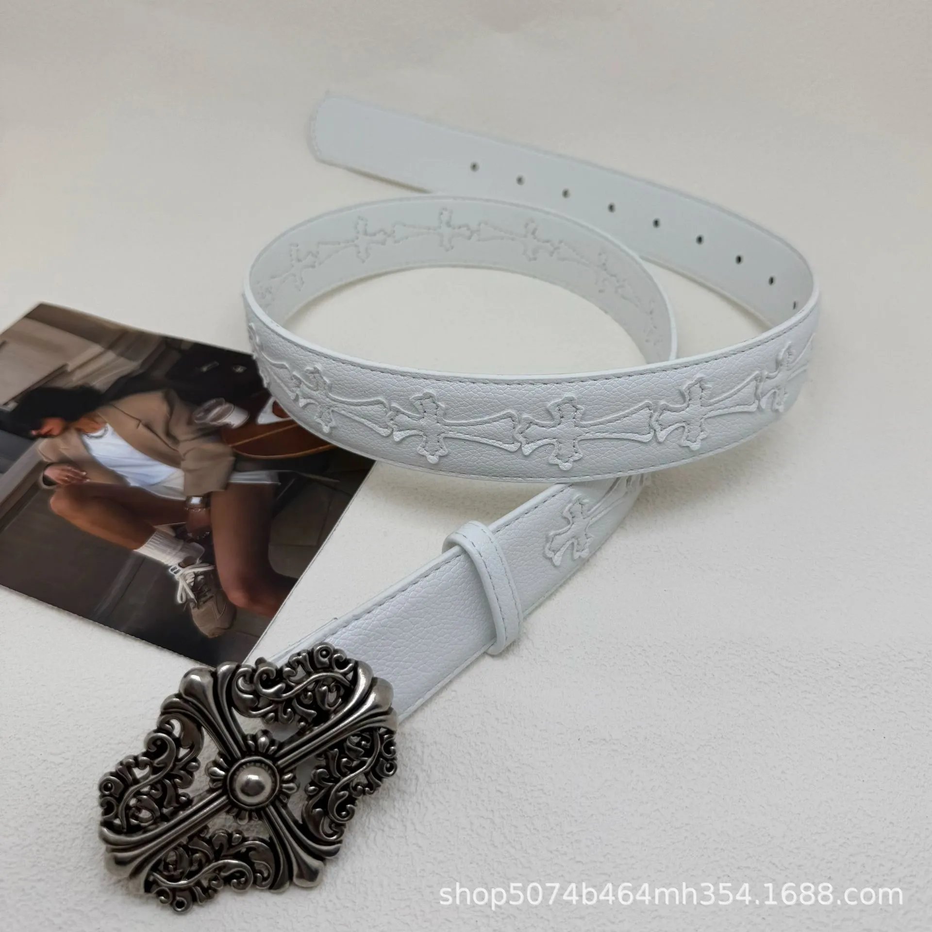 Unbranded Belts Embossed Cross Motif with Decorative Metal Buckle — 8