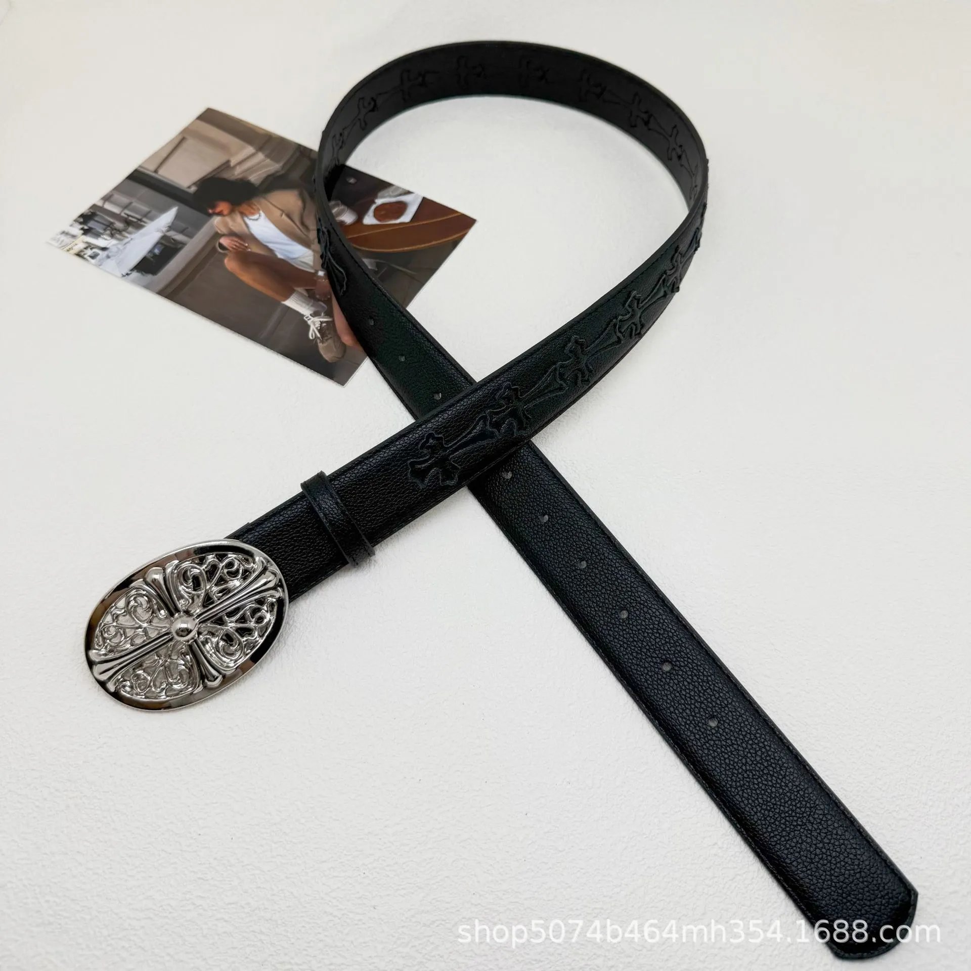 Unbranded Belts Embossed Cross Motif with Decorative Metal Buckle — 16