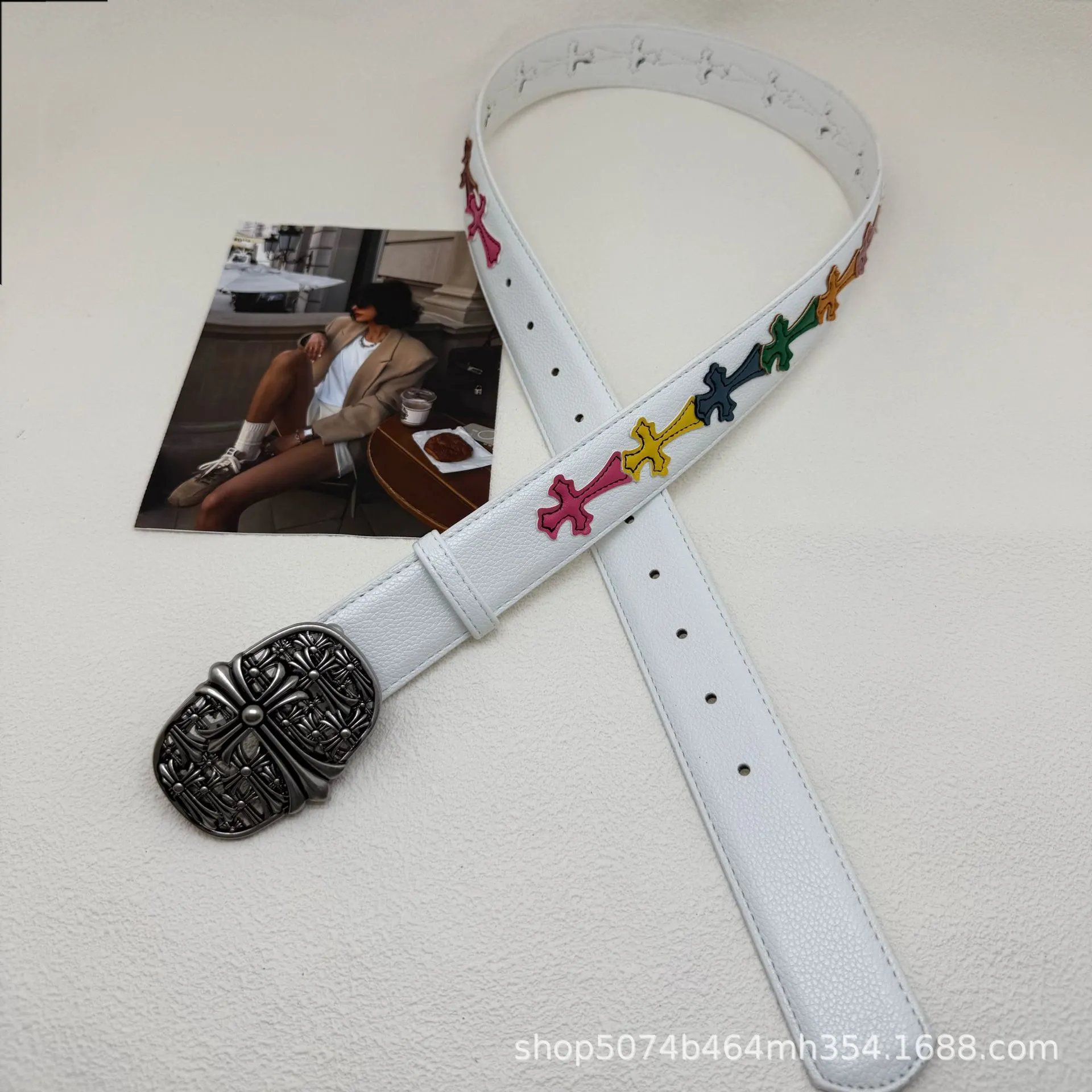 Unbranded Belts Embossed Cross Motif with Decorative Metal Buckle — 24