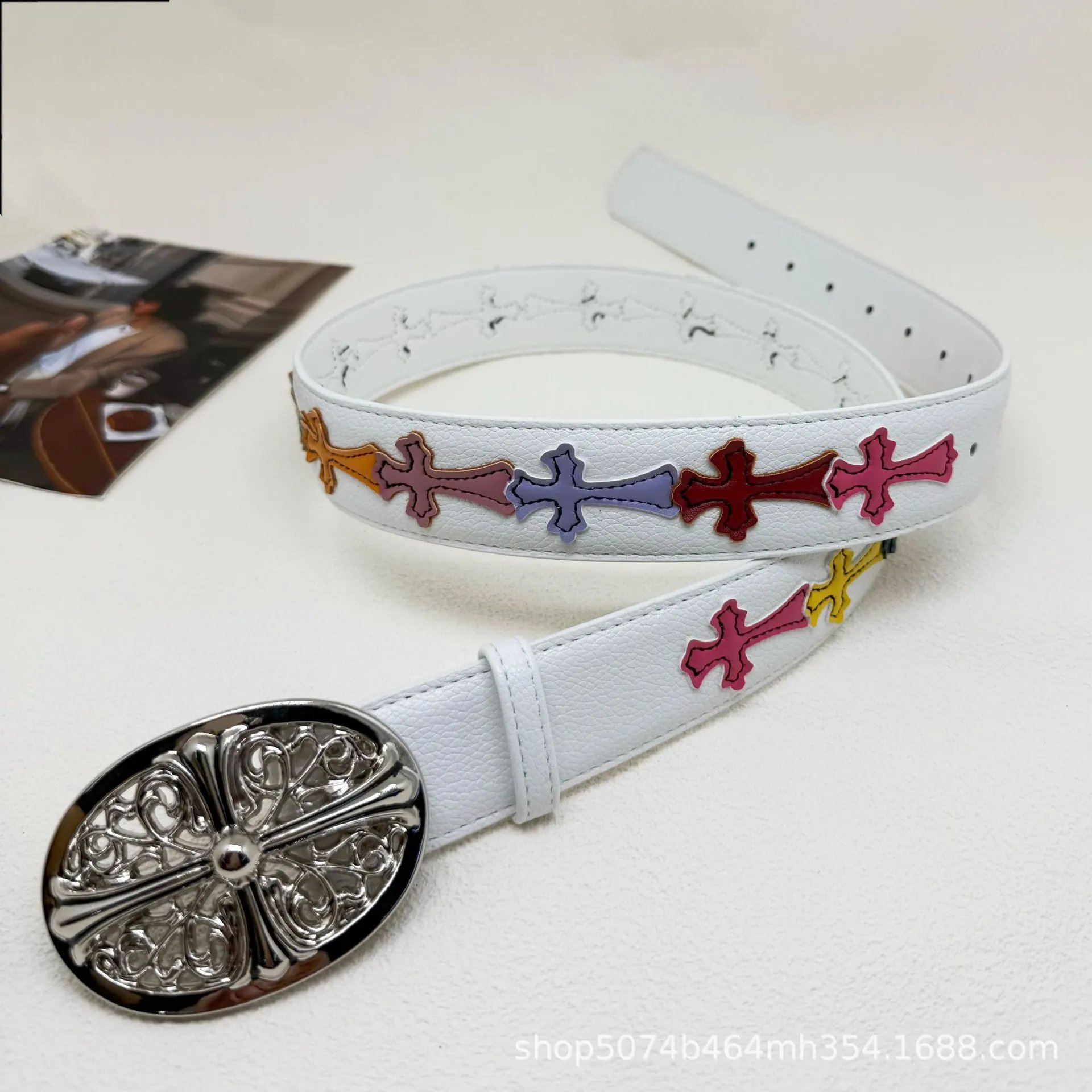 Unbranded Belts Embossed Cross Motif with Decorative Metal Buckle — 28