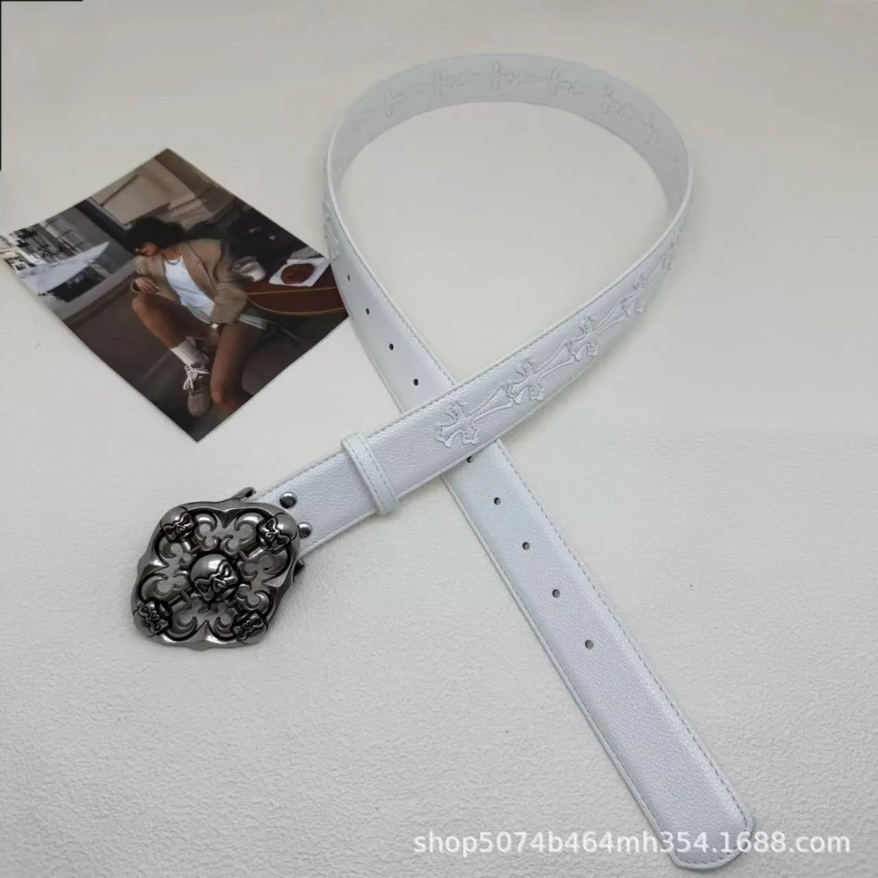 Unbranded Belts Embossed Cross Motif with Decorative Metal Buckle — 12