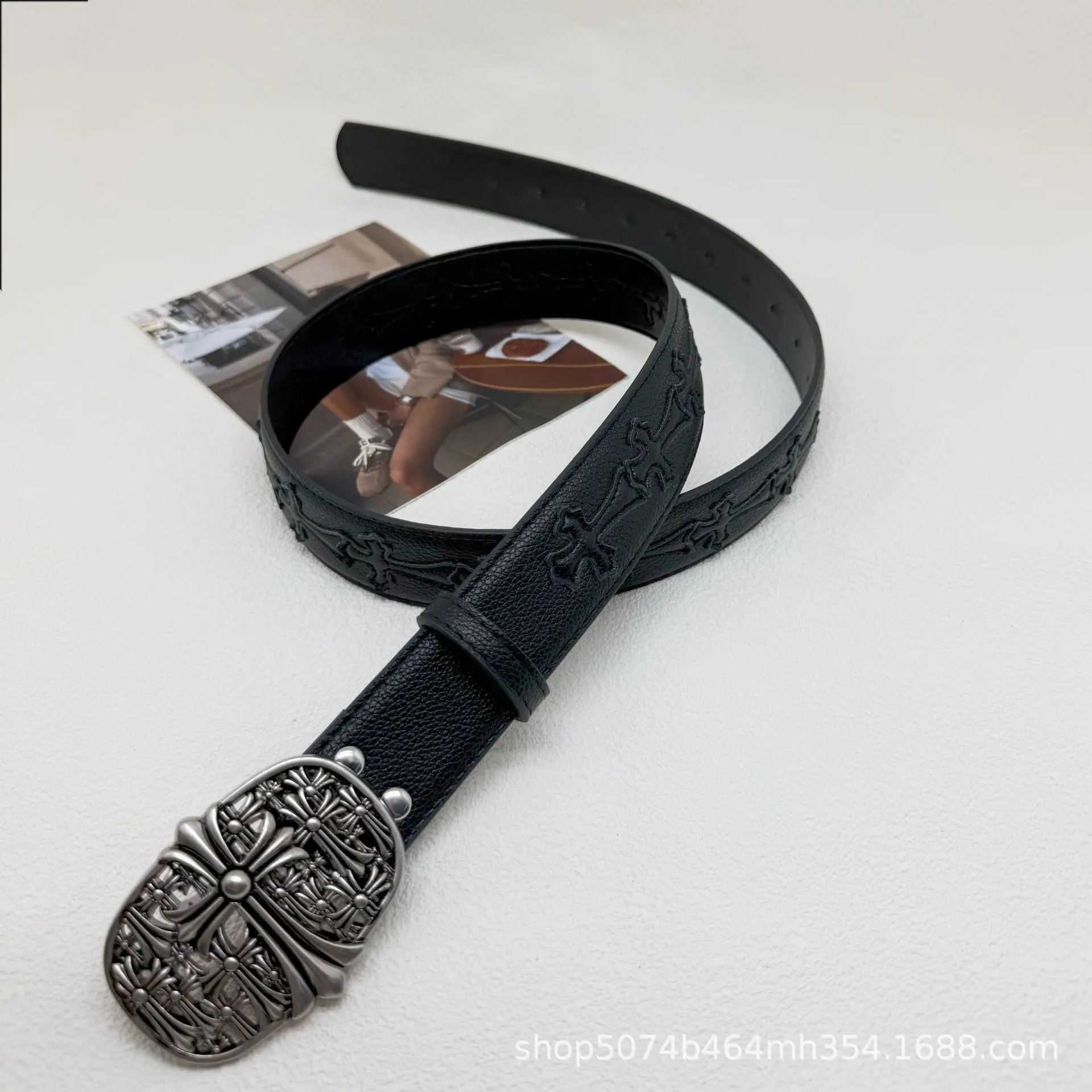 Unbranded Belts Embossed Cross Motif with Decorative Metal Buckle — 20