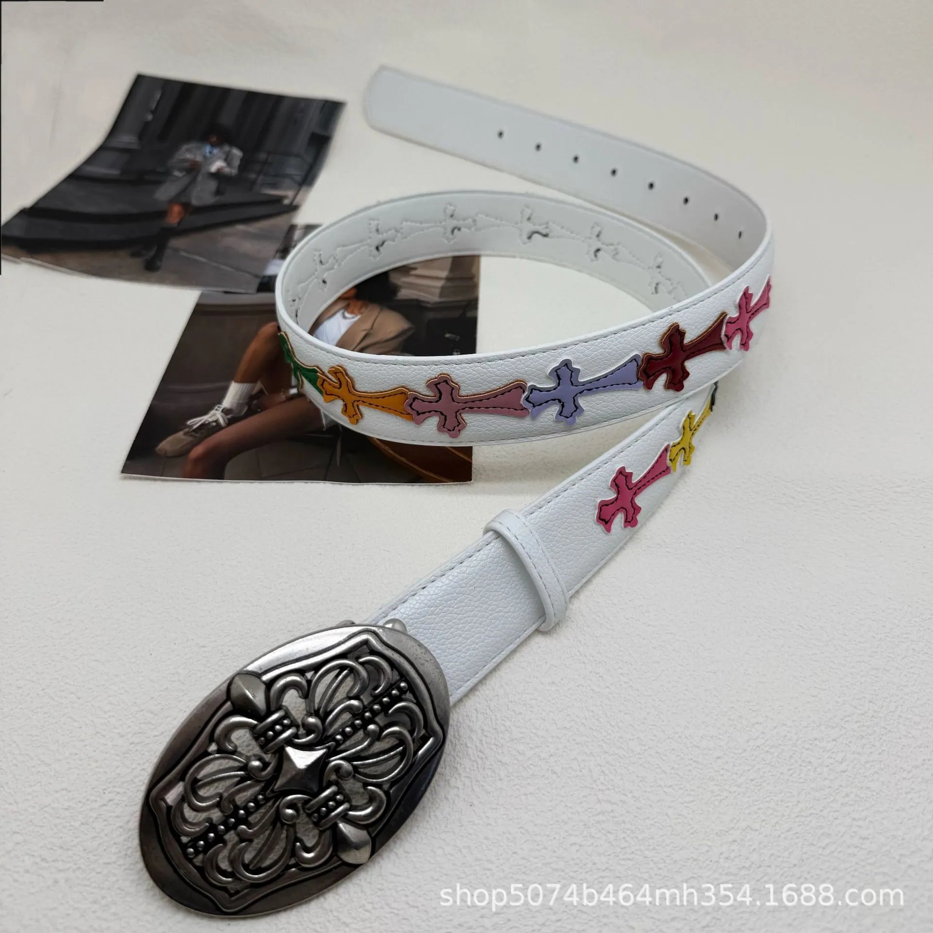 Unbranded Belts Embossed Cross Motif with Decorative Metal Buckle — 26