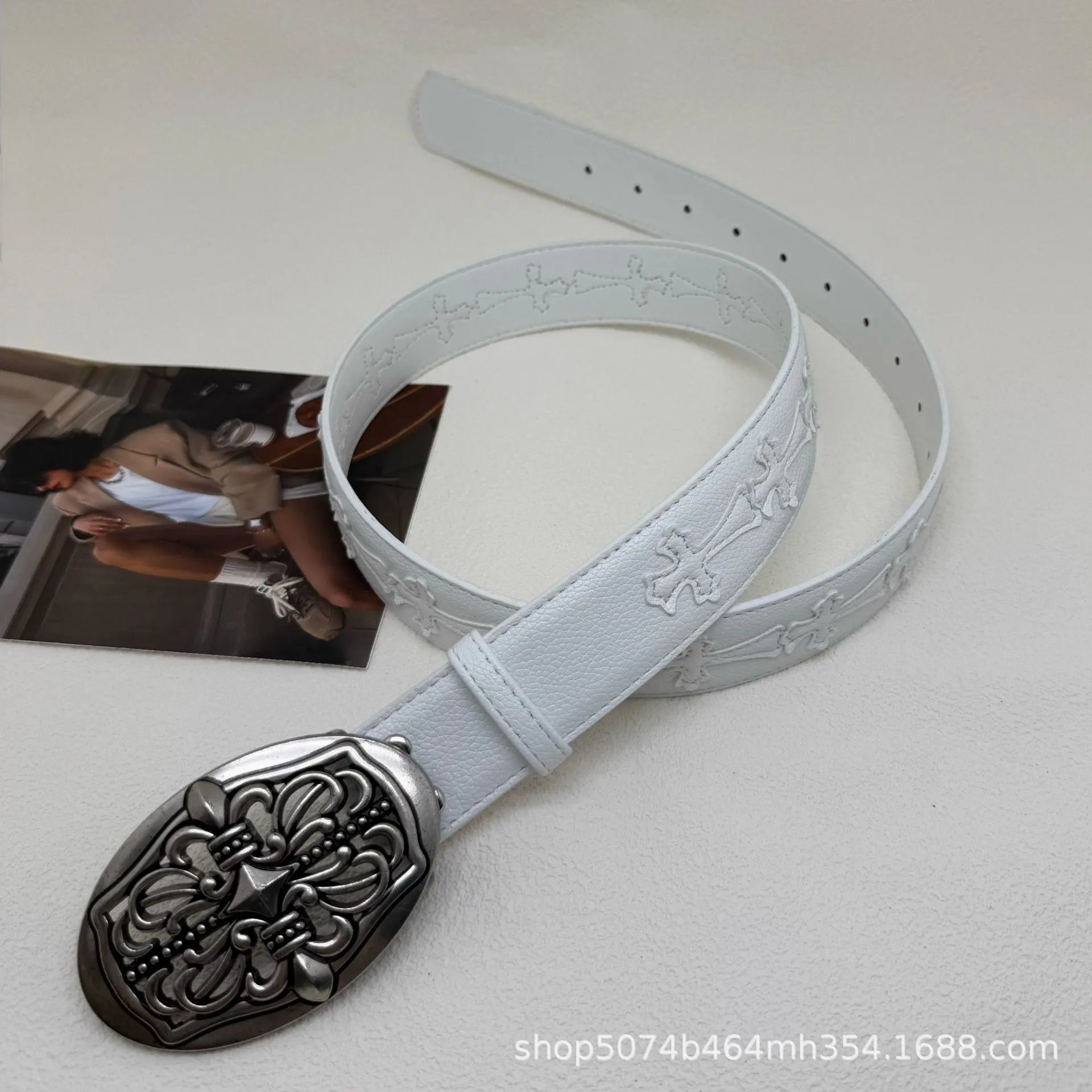 Unbranded Belts Embossed Cross Motif with Decorative Metal Buckle — 6