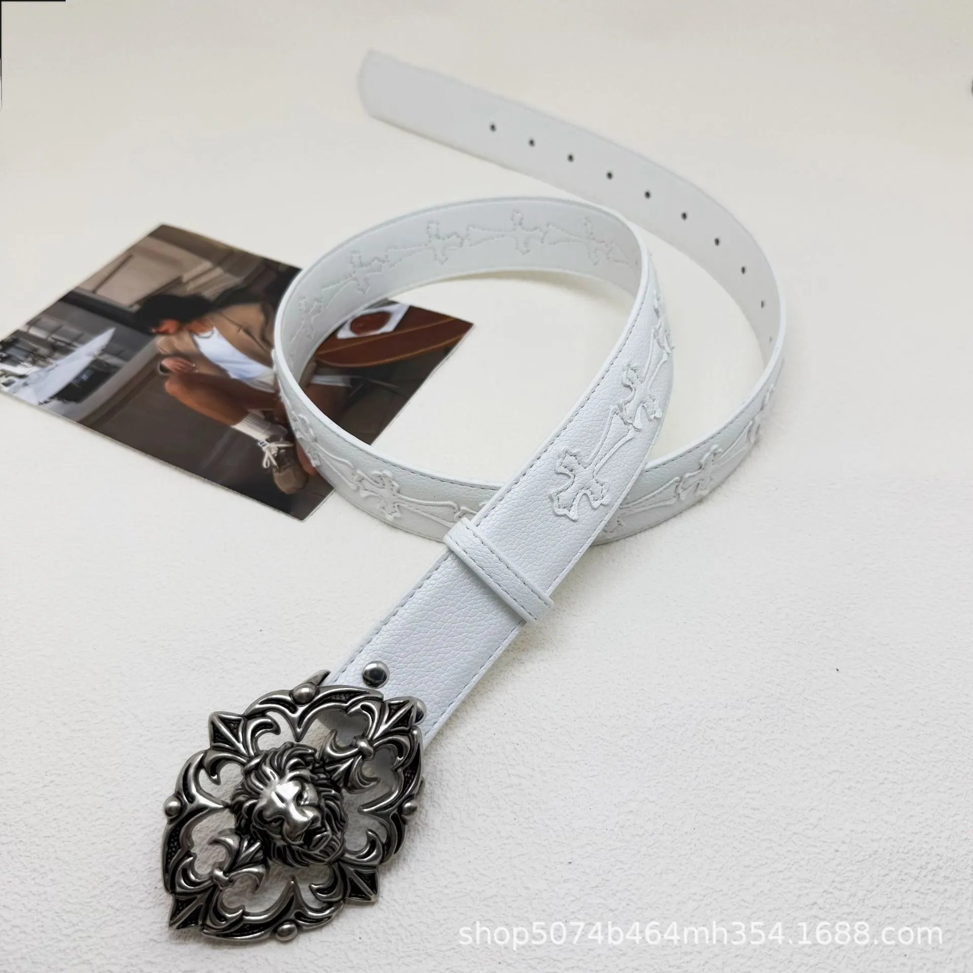 Unbranded Belts Embossed Cross Motif with Decorative Metal Buckle — 14