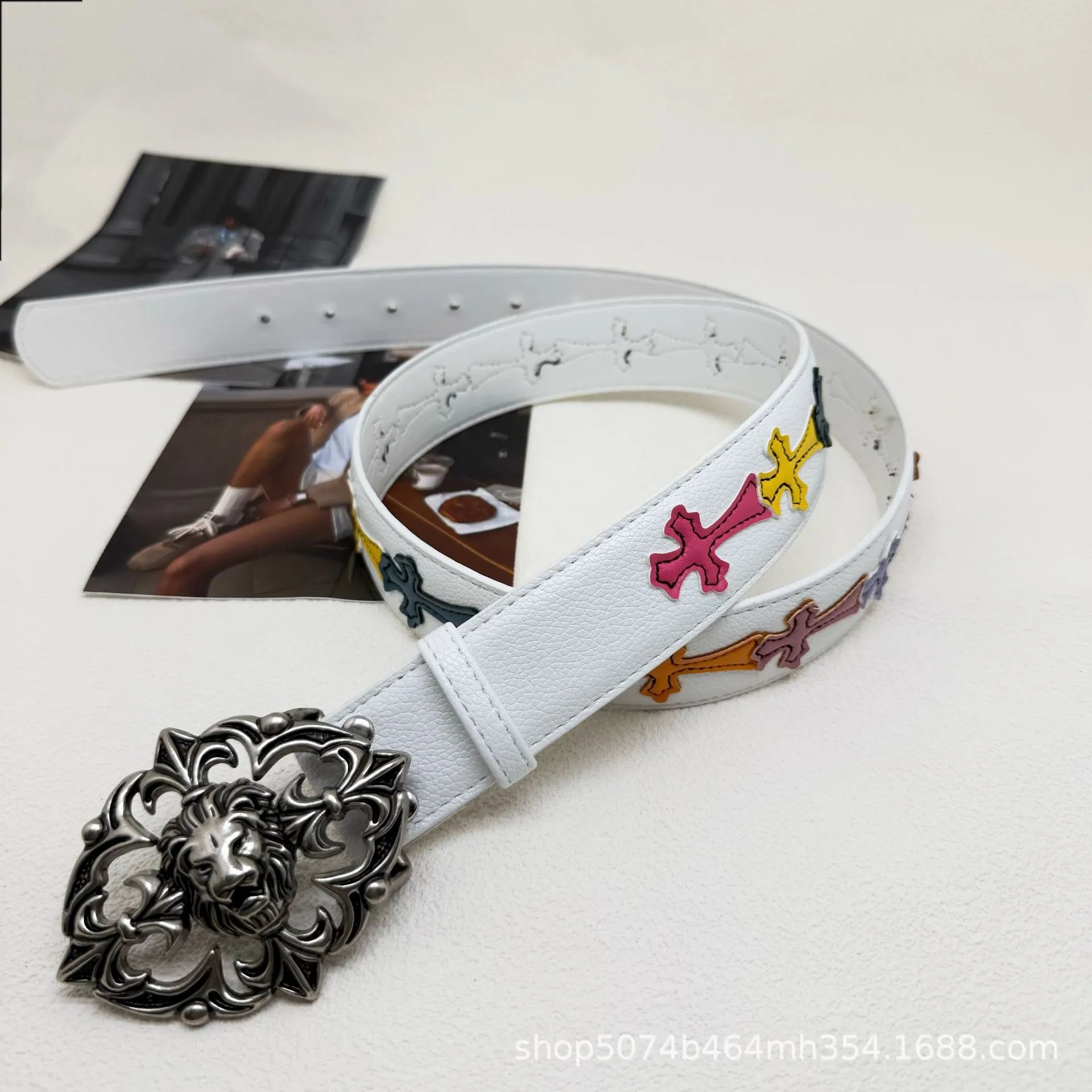 Unbranded Belts Embossed Cross Motif with Decorative Metal Buckle — 27