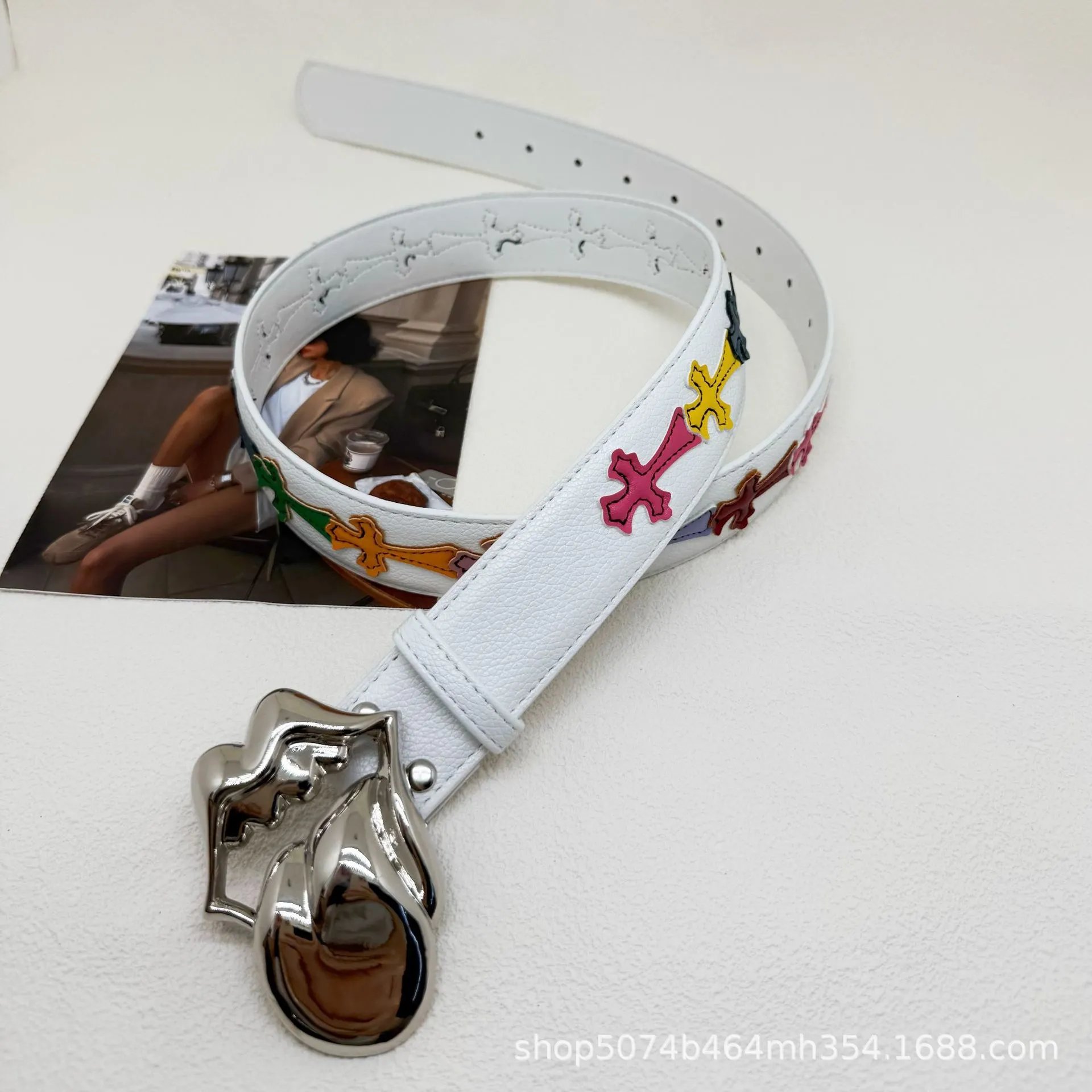 Unbranded Belts Embossed Cross Motif with Decorative Metal Buckle — 1