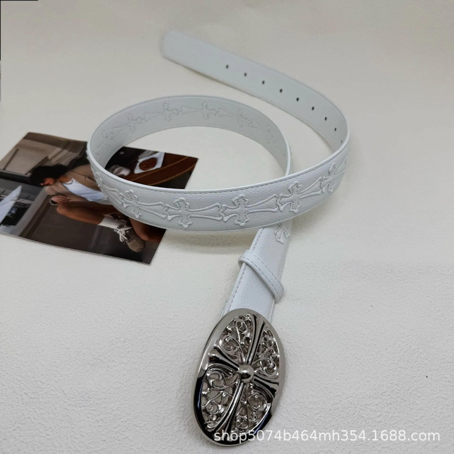 Unbranded Belts Embossed Cross Motif with Decorative Metal Buckle — 9