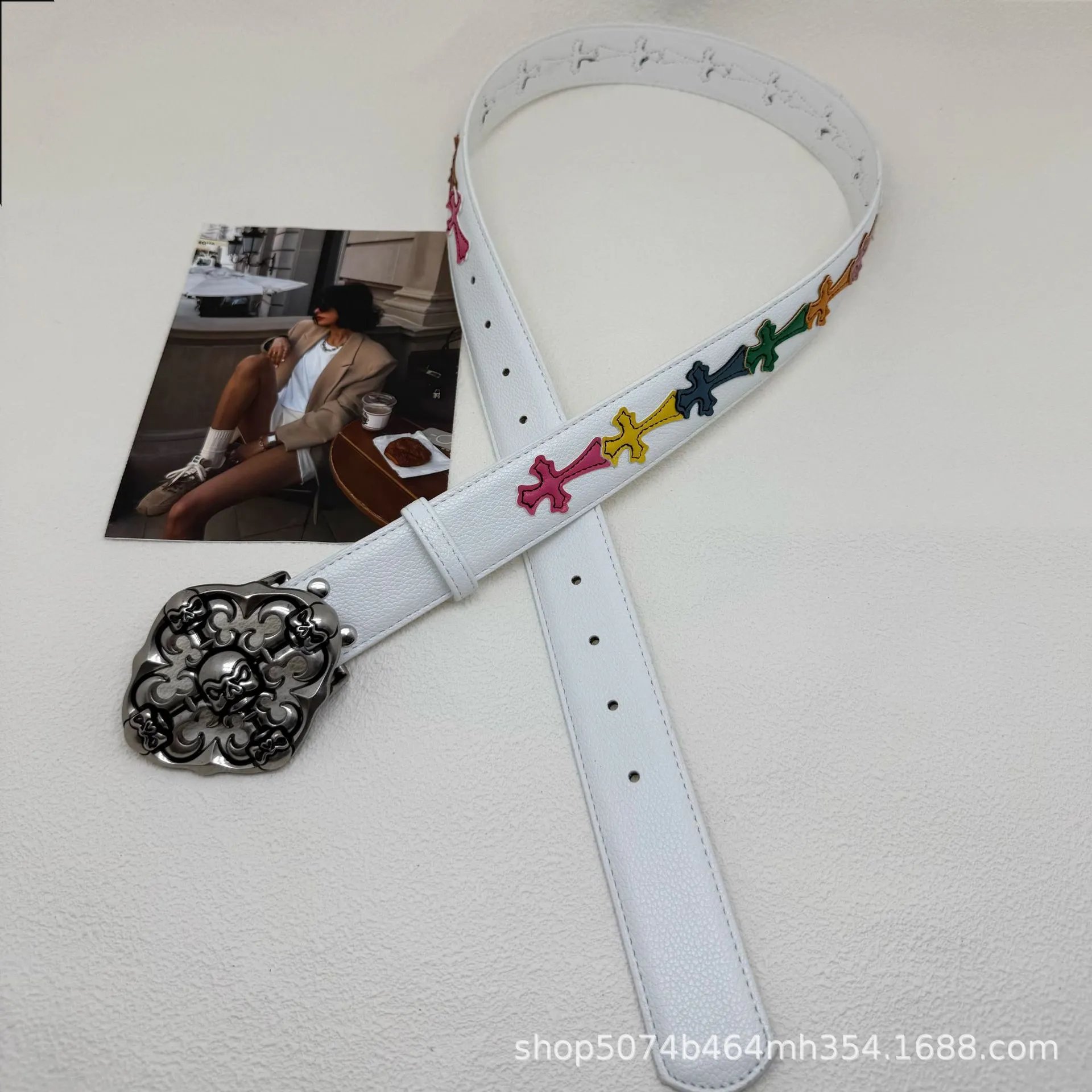 Unbranded Belts Embossed Cross Motif with Decorative Metal Buckle — 25