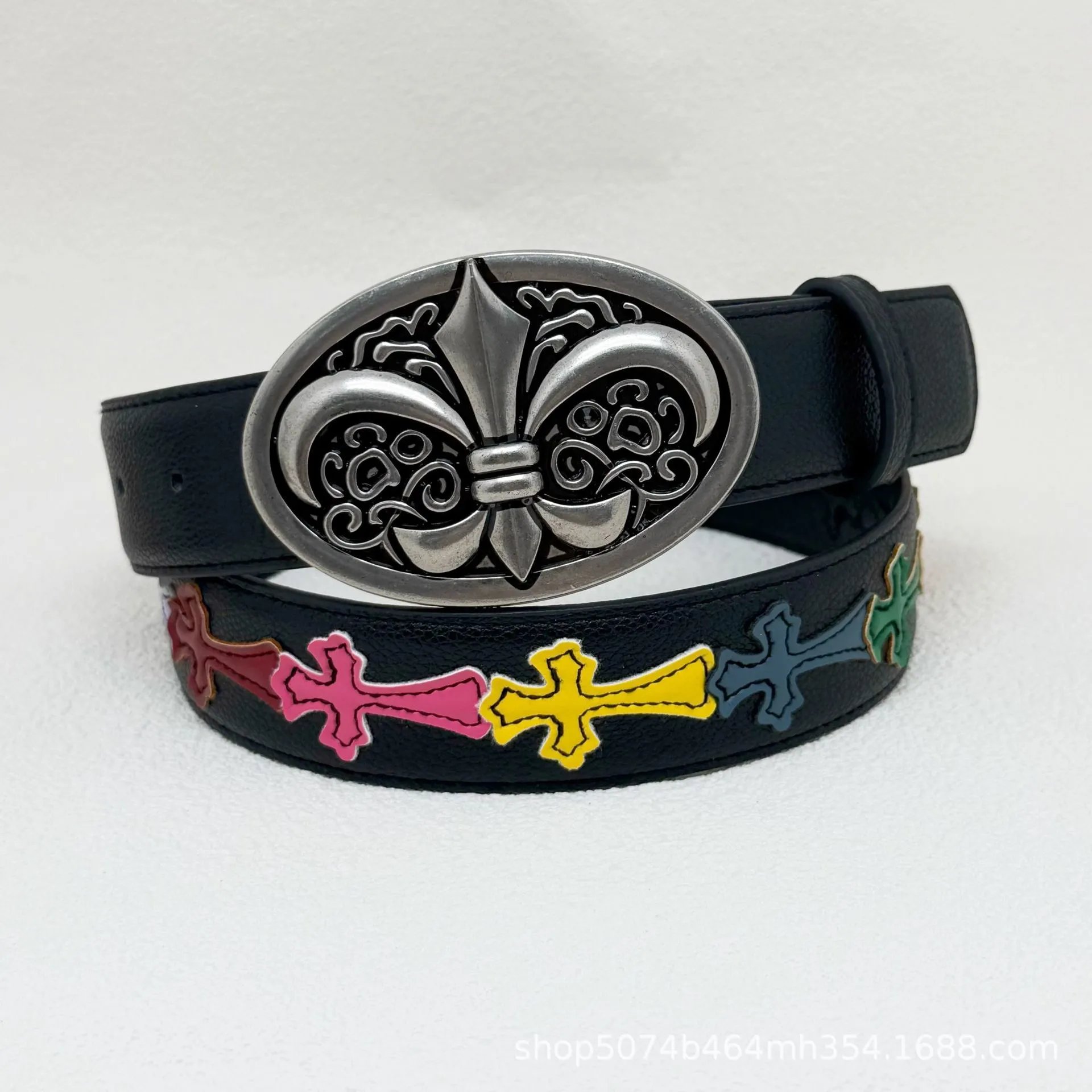 Unbranded Belts Embossed Cross Motif with Decorative Metal Buckle — 35