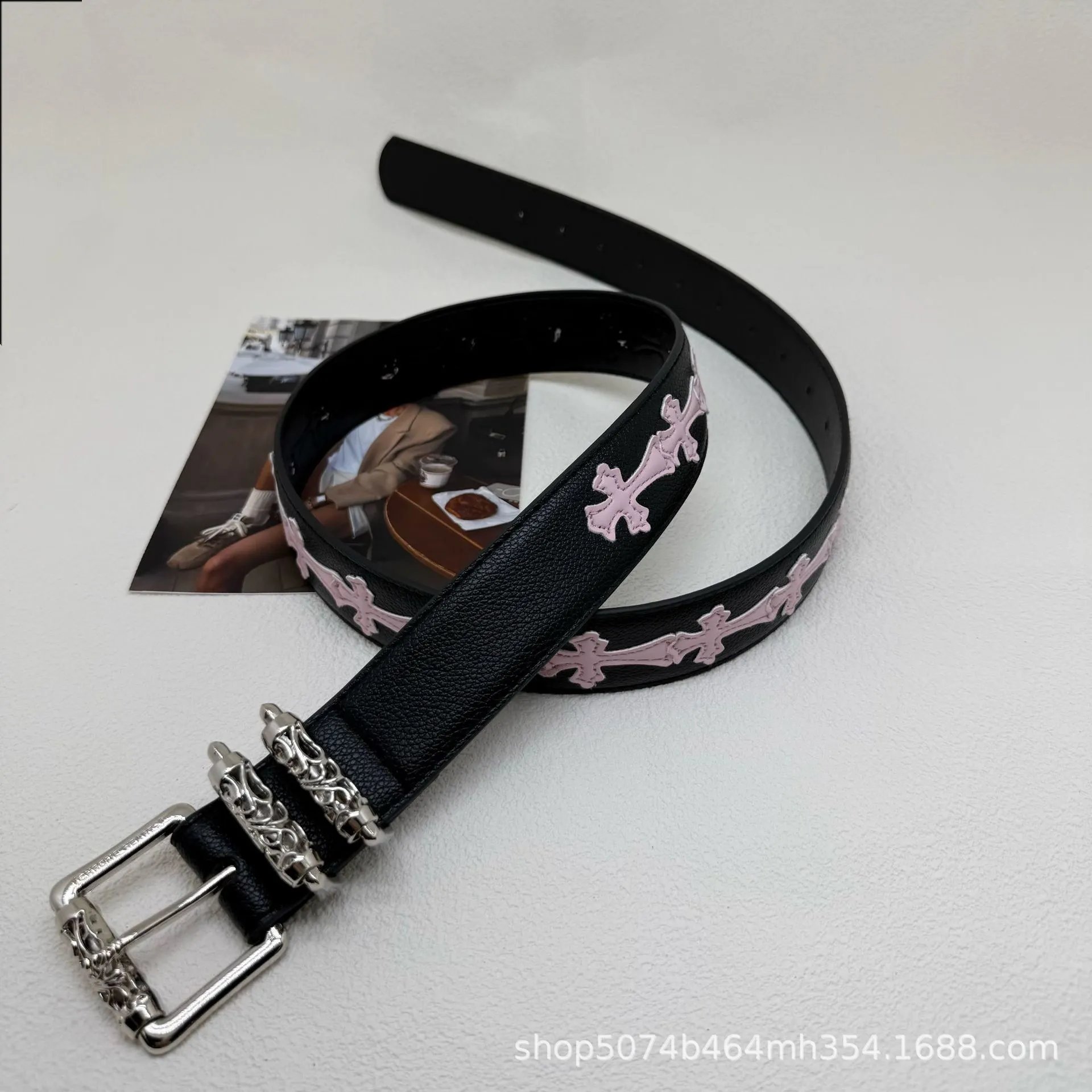 Unbranded Belts Embossed Cross Motif with Decorative Metal Buckle — 39