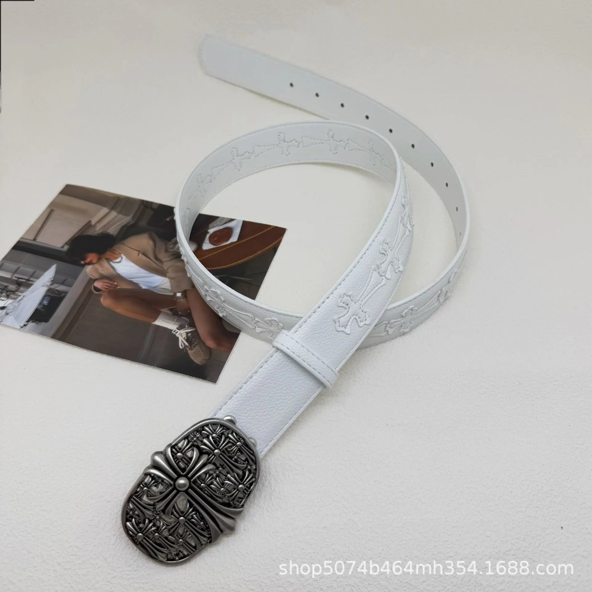 Unbranded Belts Embossed Cross Motif with Decorative Metal Buckle — 7