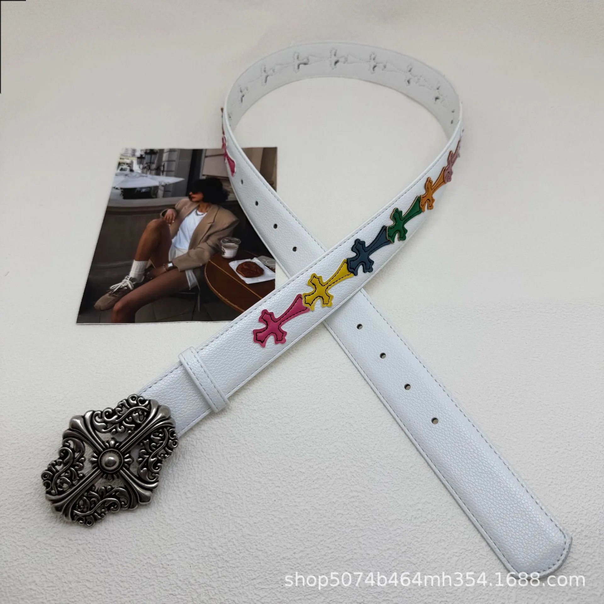 Unbranded Belts Embossed Cross Motif with Decorative Metal Buckle — 23