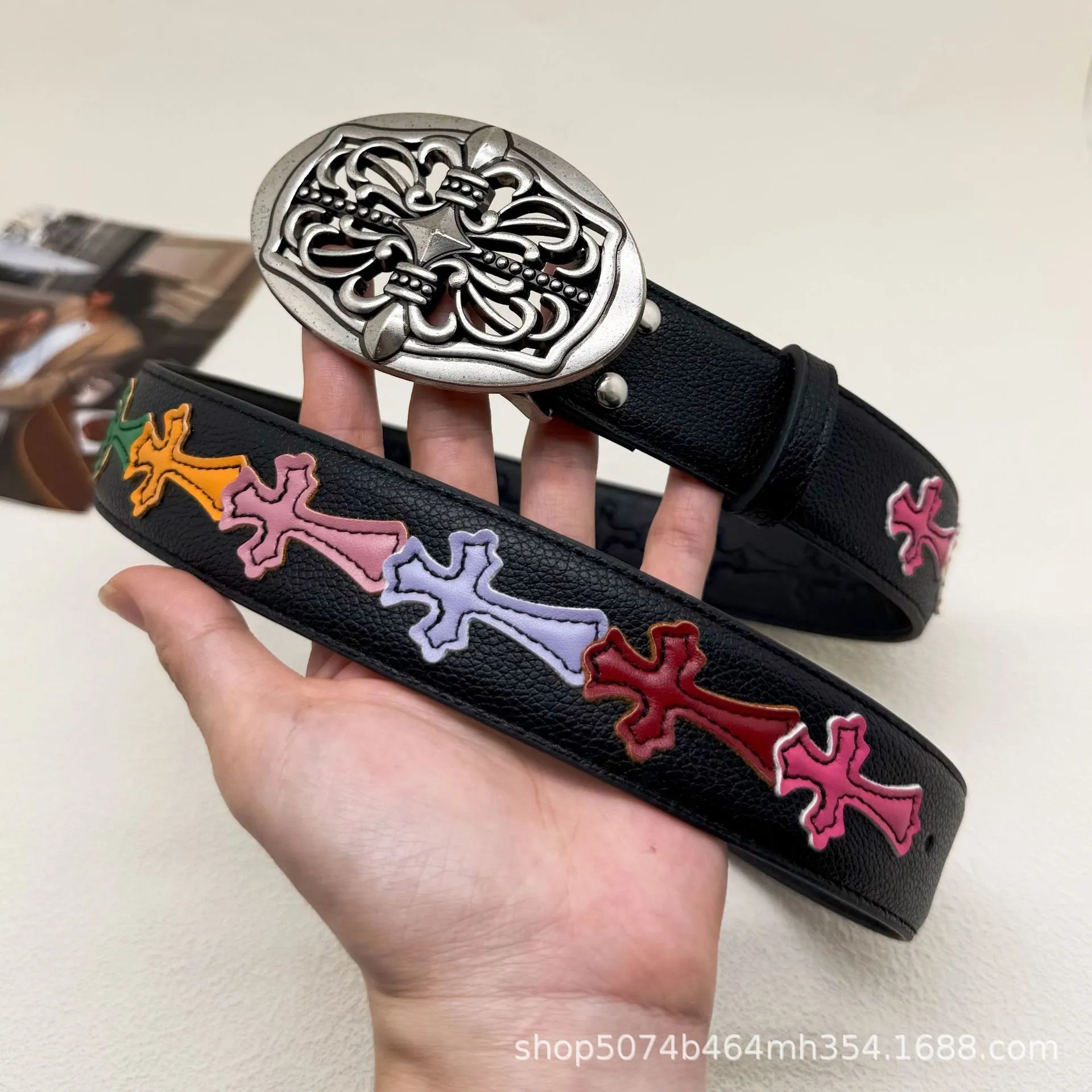 Unbranded Belts Embossed Cross Motif with Decorative Metal Buckle — 34
