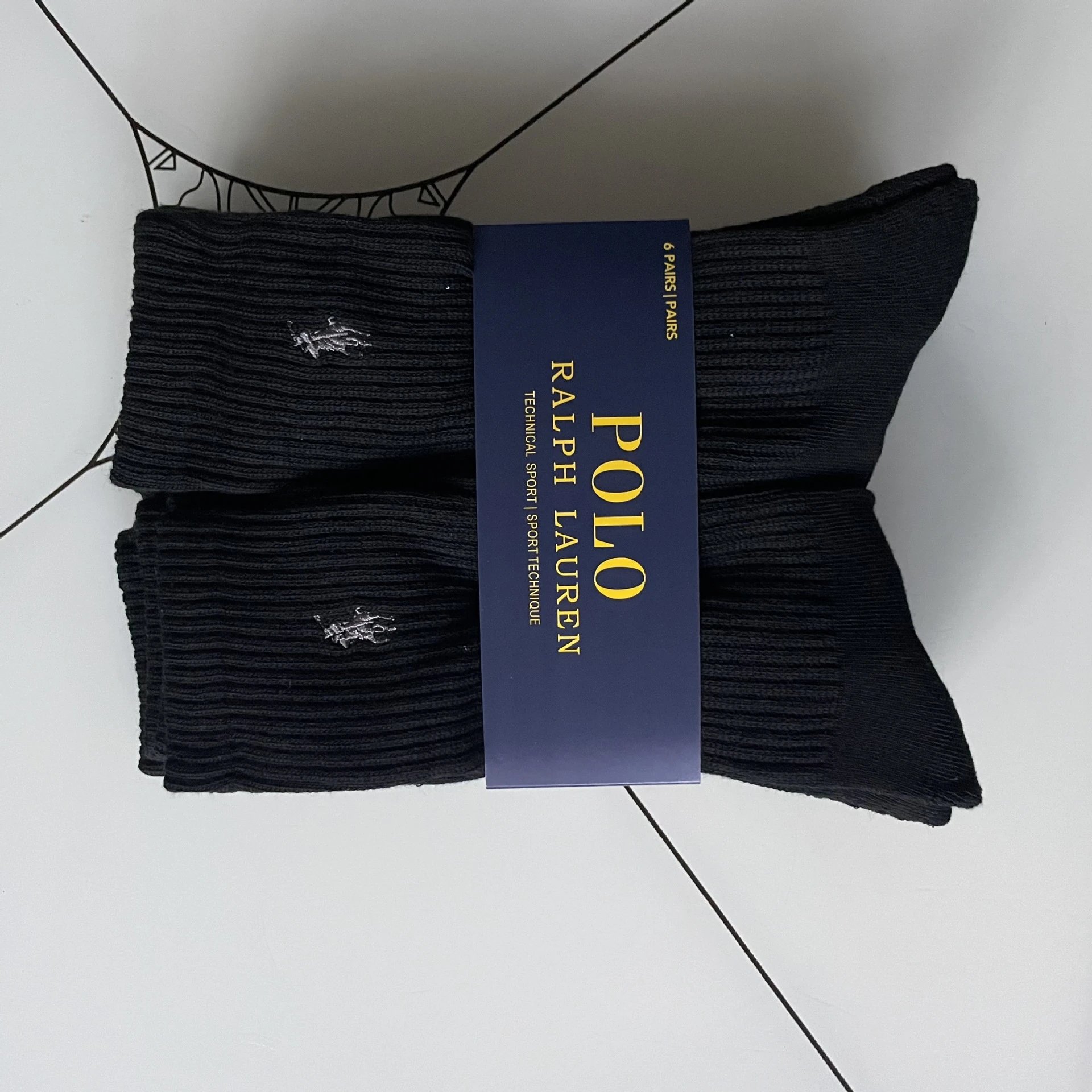 SIX PAIRS Black High Barrel [Towel Bottom]
