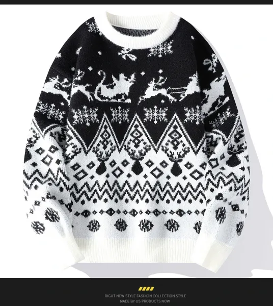 Festive Nordic Pattern Red and White Christmas Sweater - 16