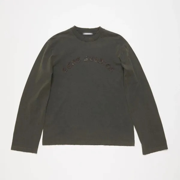 Acne Studios Embroidered Logo Long-Sleeve T-Shirt Army Green - 1