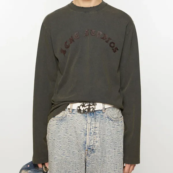 Acne Studios Embroidered Logo Long-Sleeve T-Shirt Army Green - 3