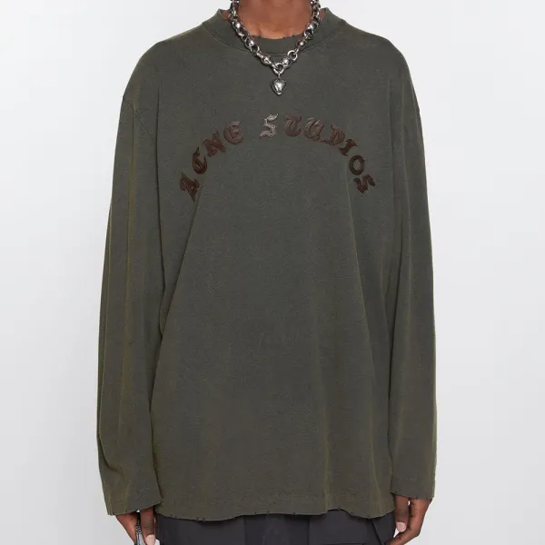 Acne Studios Embroidered Logo Long-Sleeve T-Shirt Army Green - 5