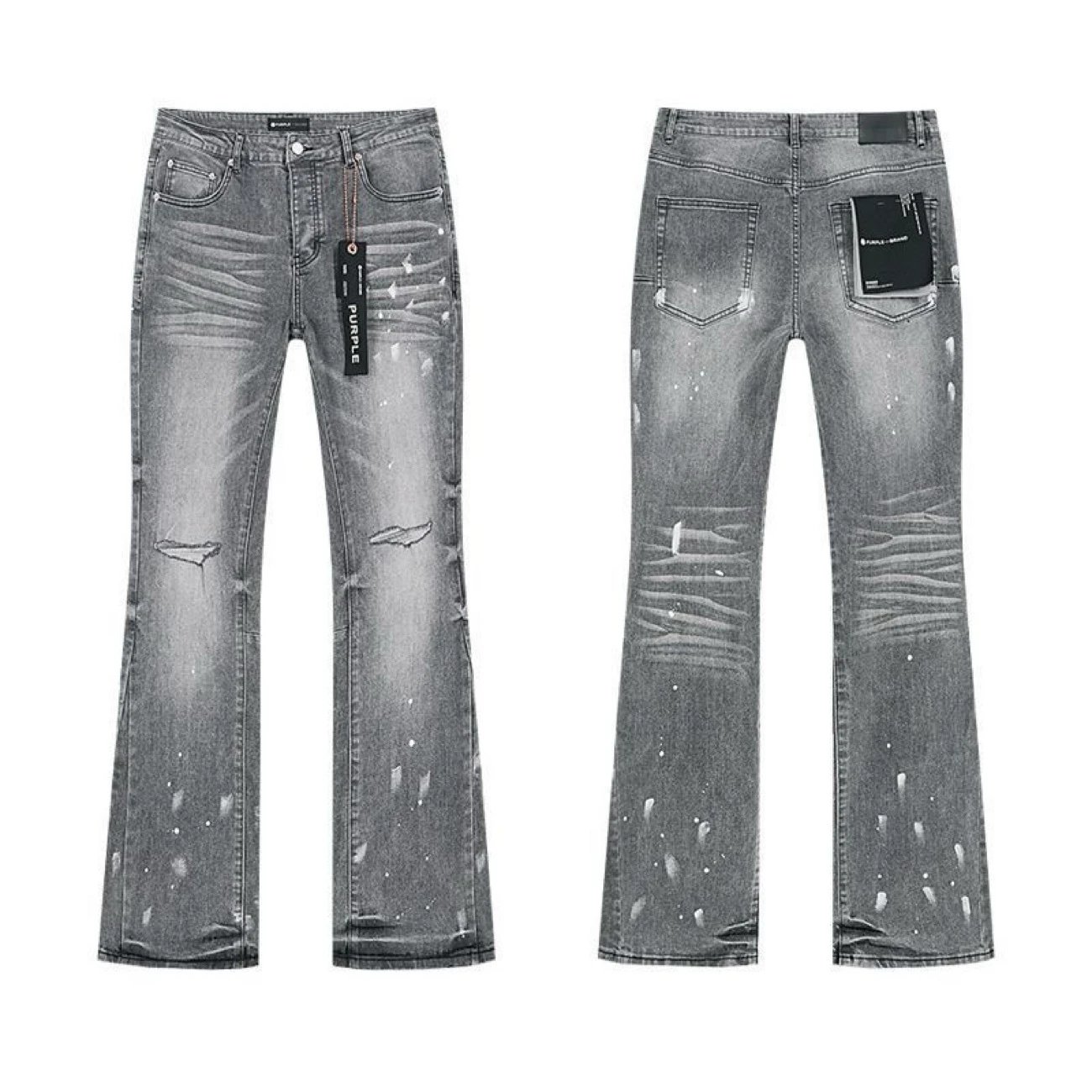 Trendy Jeans * Distressed Flared Patchwork Jeans Unisex Slim Fit Casual Wear