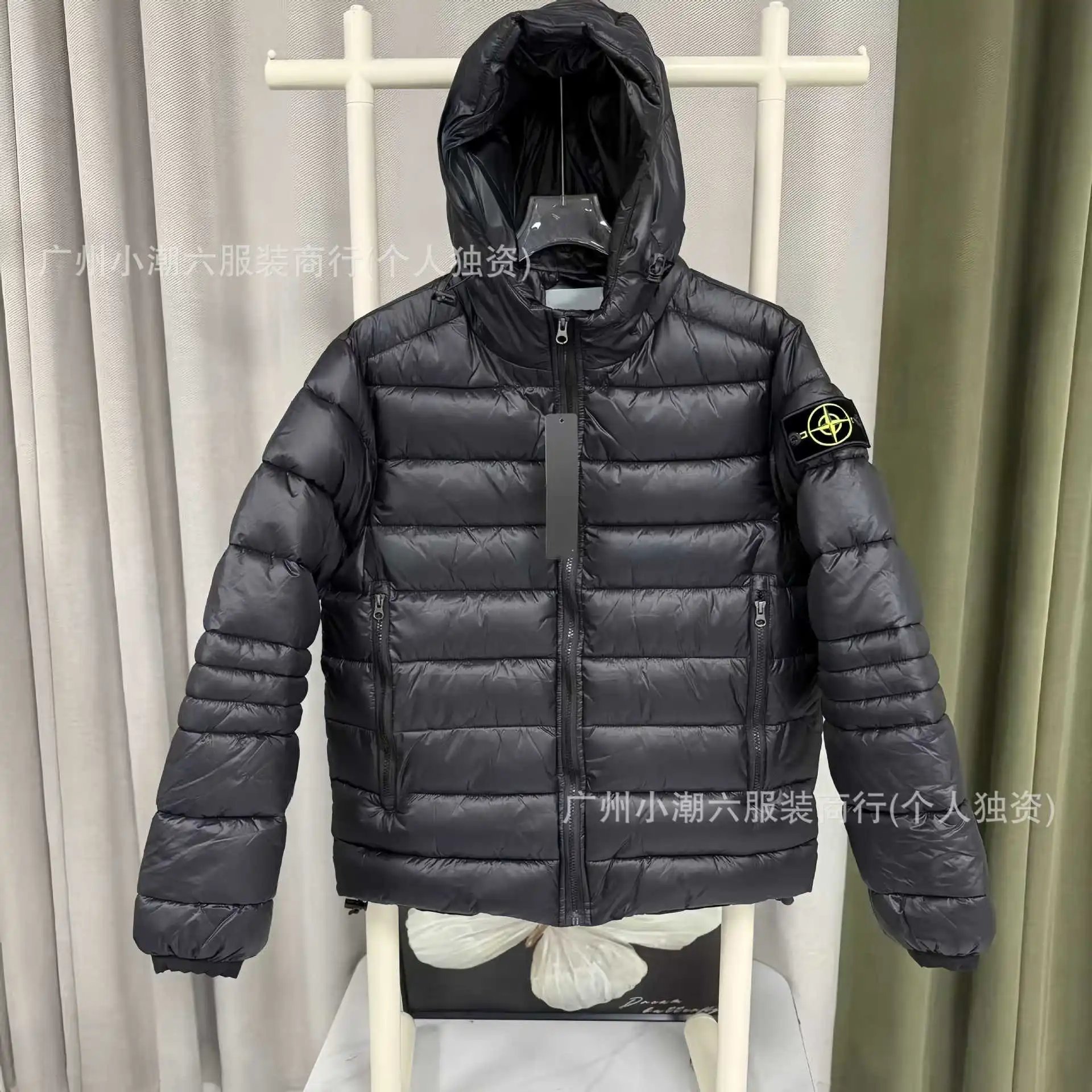 ST岛家连帽户外刺绣徽章袖标棉服面包服保暖纯色通勤亮面男女同款