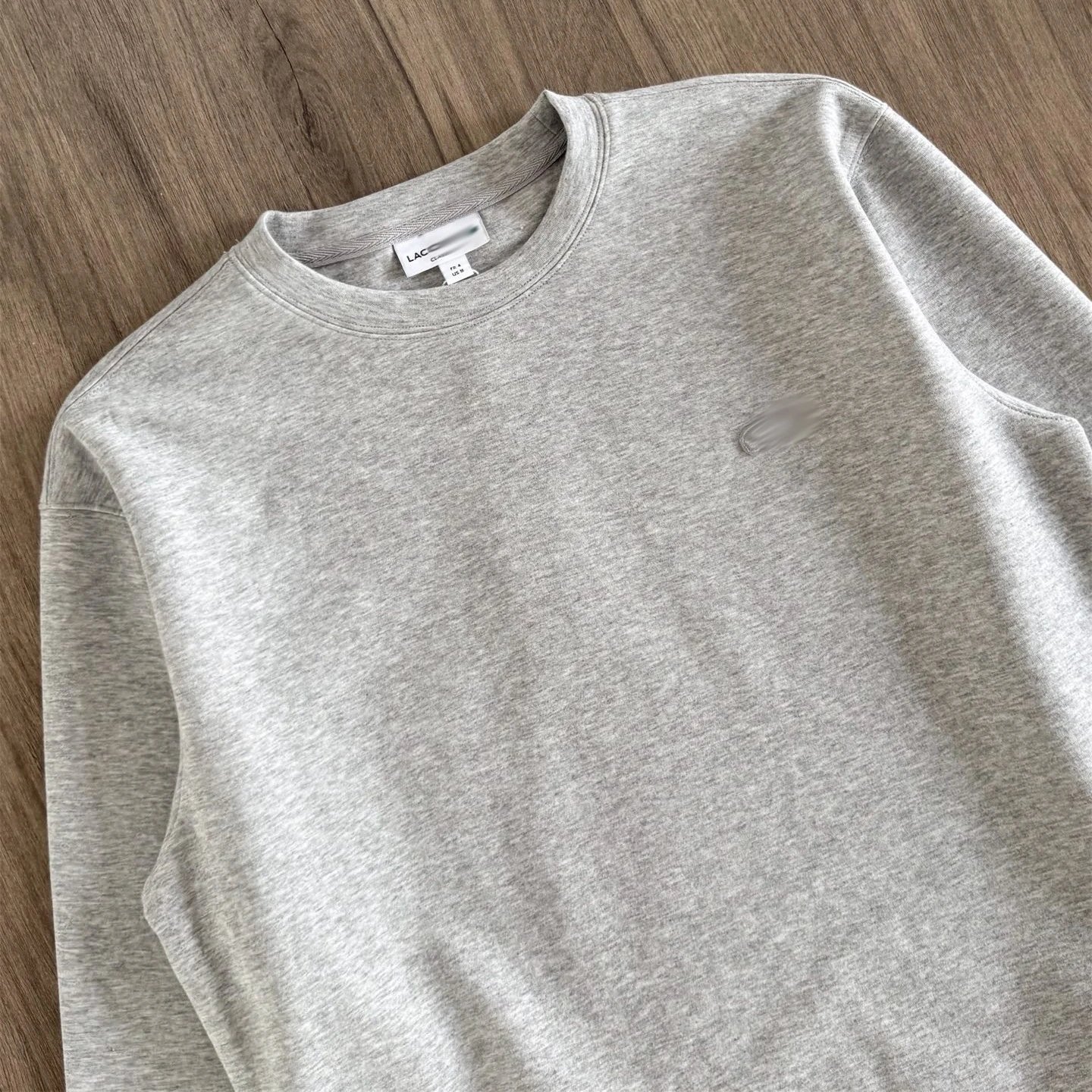 跨境 Lac 鳄 360克健康布 同色刺绣徽标 圆领套头长袖卫衣上衣潮