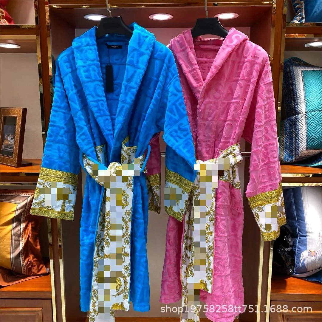 纯棉浴袍吸水毛巾料美杜莎情侣男女四季通用浴衣睡袍长款