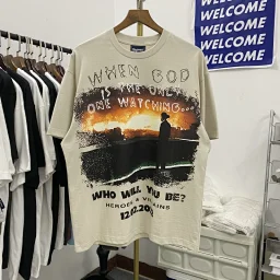 thumbnail for Original-FGSS American Niche Trendy Character Landscape Print tee Men's and Women's Loose Crew Neck Versatile Apricot Short Sleeve T-Shirt