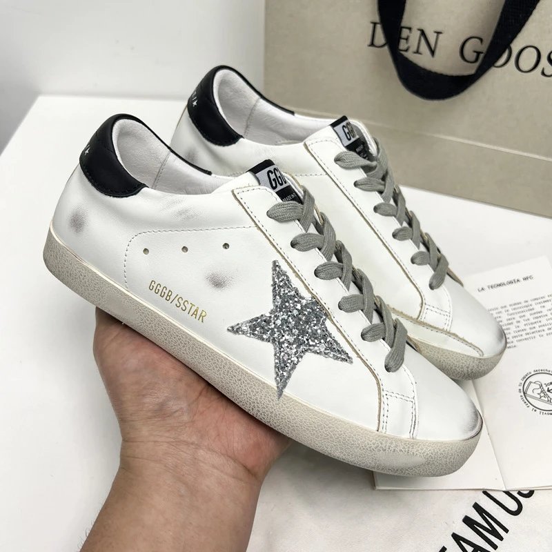 Golden Goose Superstar Low Distressed White Silver Star