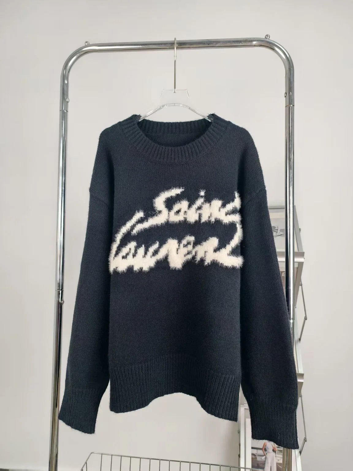 Saint Laurent Logo Intarsia Mohair Sweater Black - 6