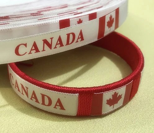 Canada Flag Woven Ribbon Bracelet Red and White Accessories