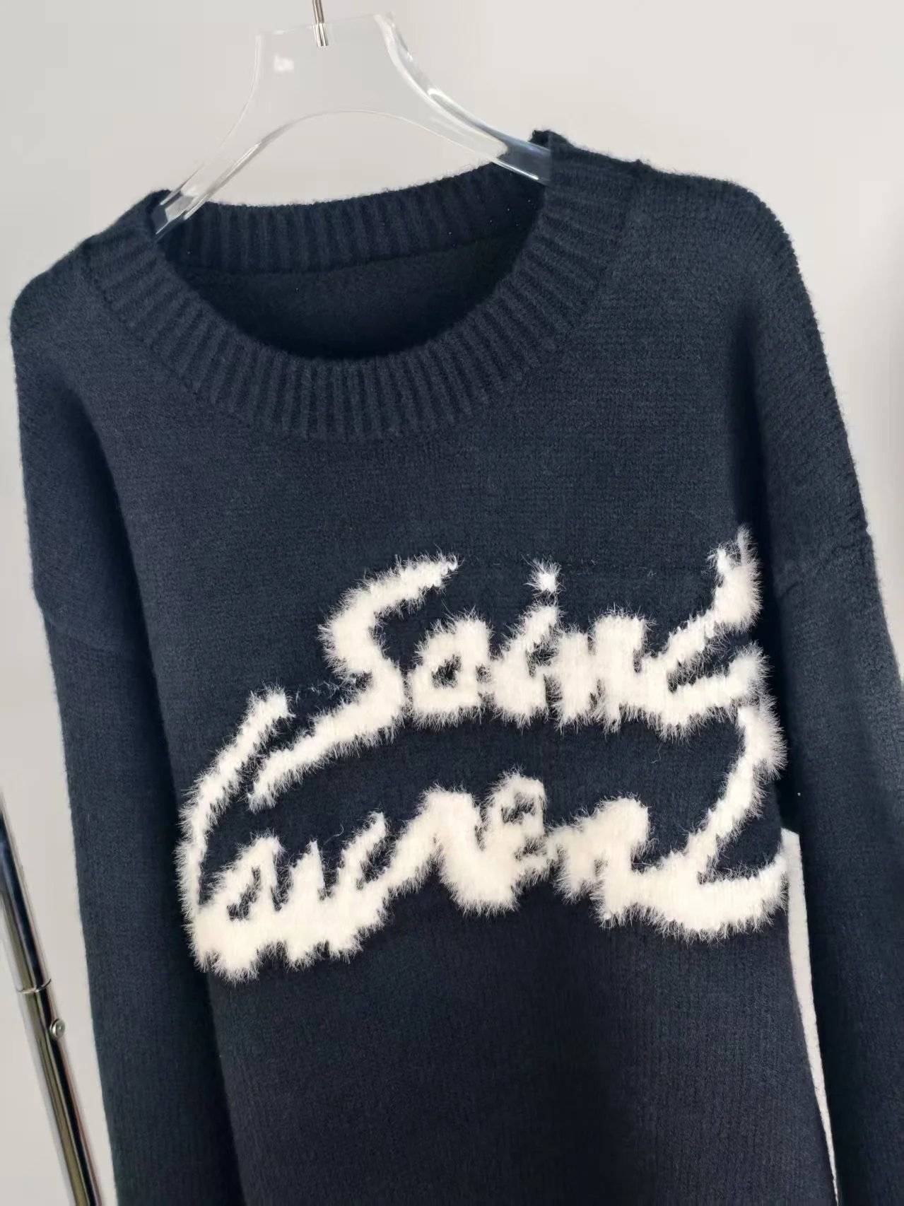 Saint Laurent Logo Intarsia Mohair Sweater Black - 9