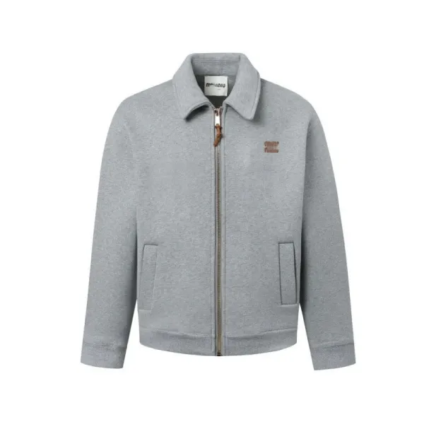 Miu Miu Wool-Blend Zip-Up Jacket Gray Outerwear - 1
