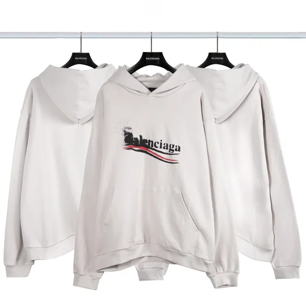 Balenciaga Distressed Graphic Hoodie Black/Gray/White/Army Green/Light Blue Multicolor - 15