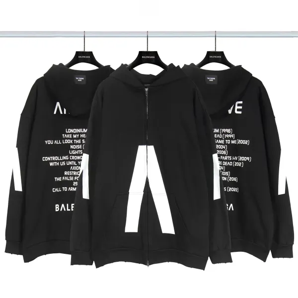 Balenciaga Distressed Graphic Hoodie Black/Gray/White/Army Green/Light Blue Multicolor - 32