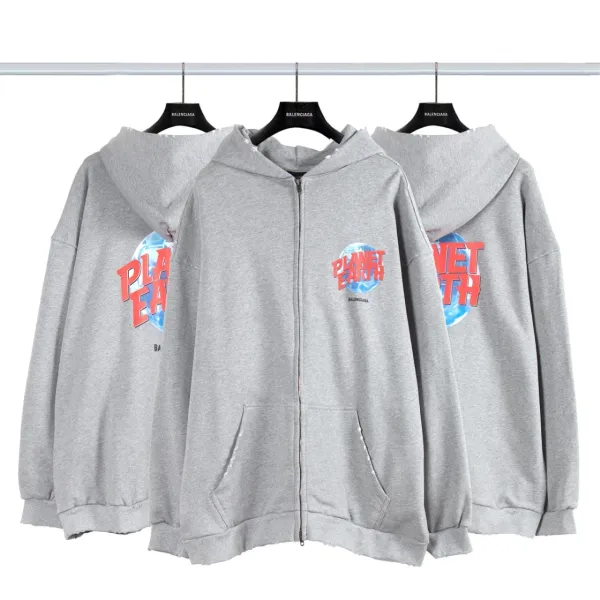 Balenciaga Distressed Graphic Hoodie Black/Gray/White/Army Green/Light Blue Multicolor - 40