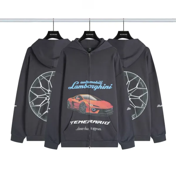 Balenciaga Distressed Graphic Hoodie Black/Gray/White/Army Green/Light Blue Multicolor - 3